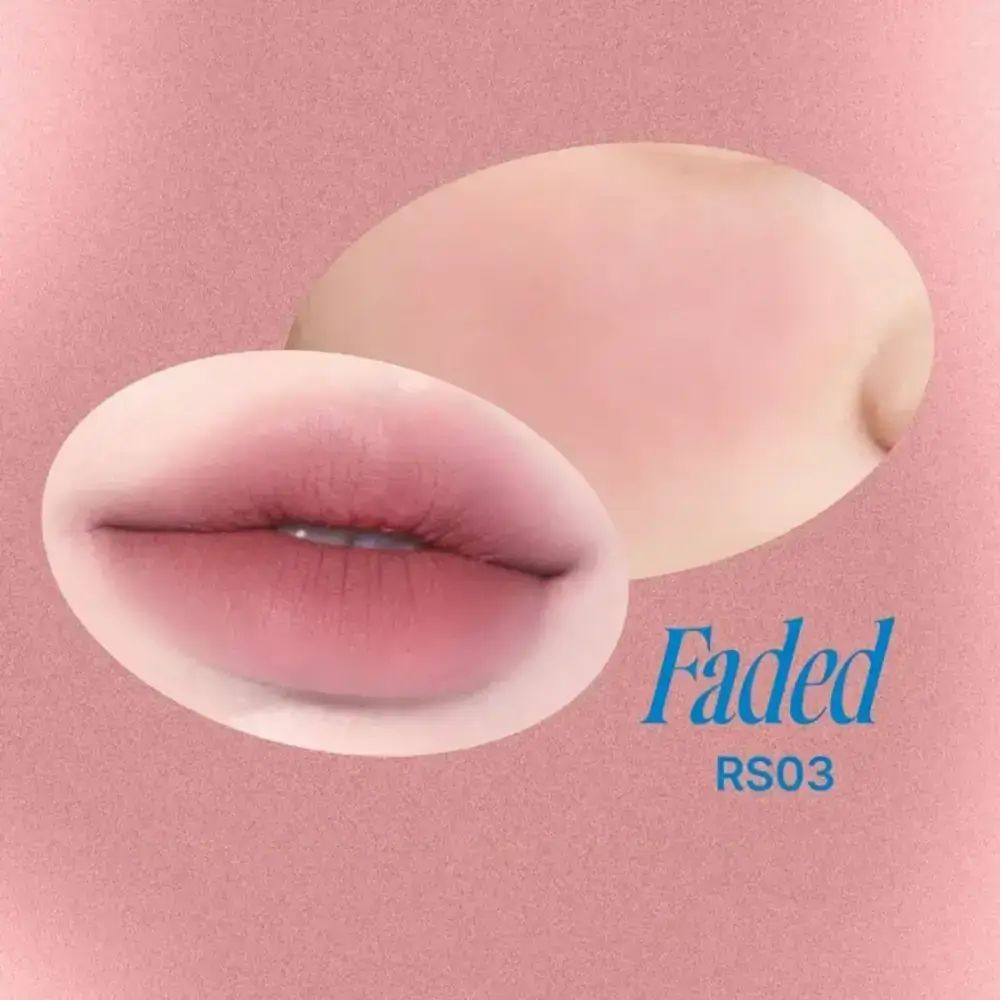 Lippen und Wangen Make-up. Farbton RS03 Faded. Lippen und Wangen in Rosa. Text: Faded, RS03.