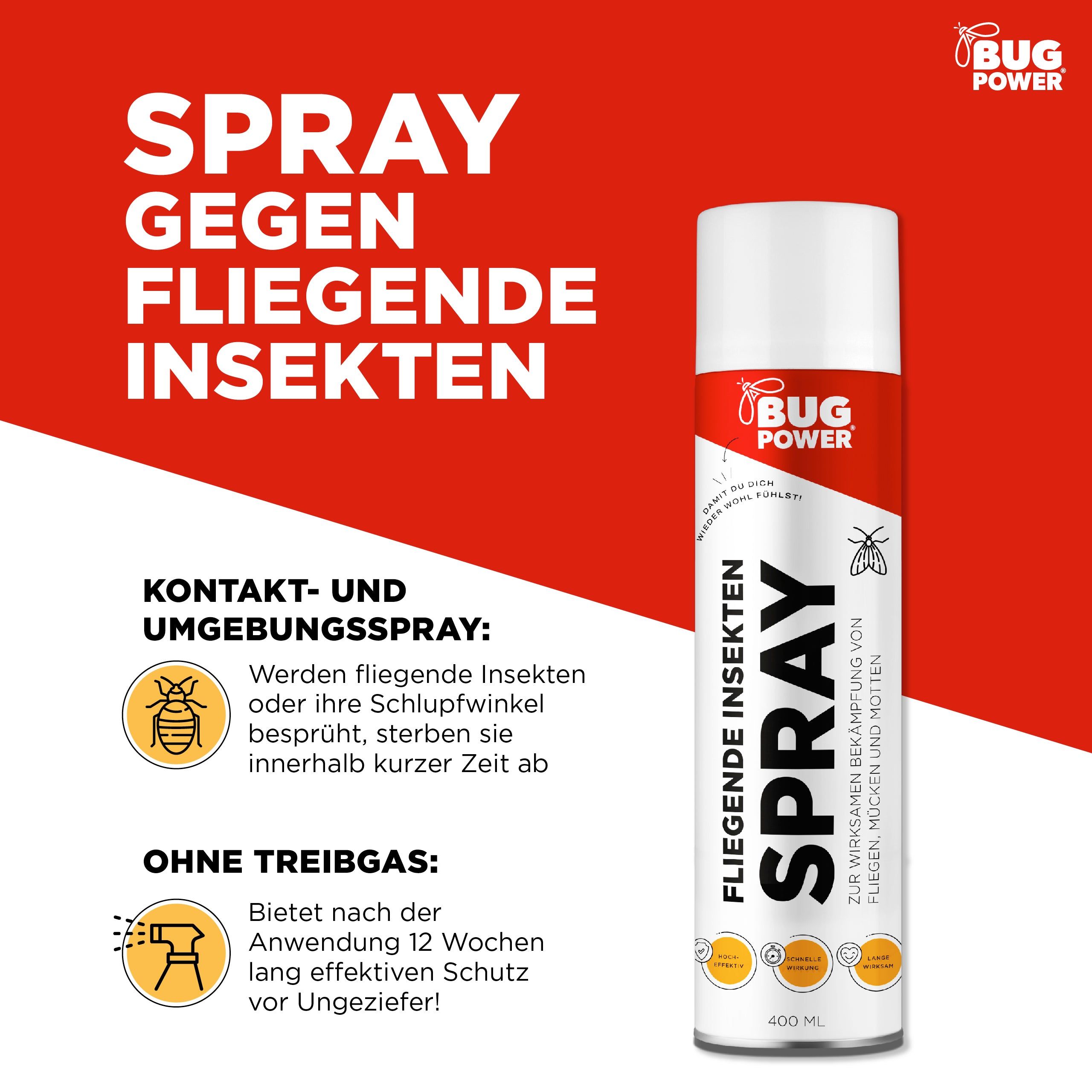 BugPower Spray gegen fliegende Insekten 2x400 ml