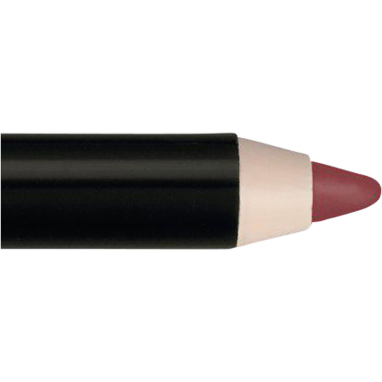 Nahaufnahme der Spitze eines schwarzen Lippenstifts. Die Spitze ist in einem Roséton gehalten und leicht spitz zulaufend.