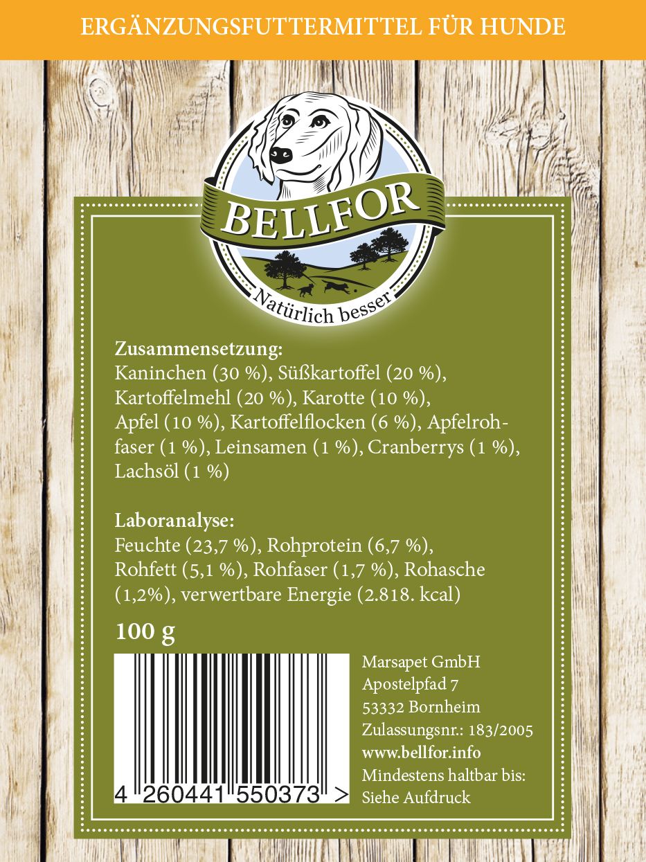 Bellfor Hundekekse mit frischem Kaninchenfleisch - Knabber-Schmaus