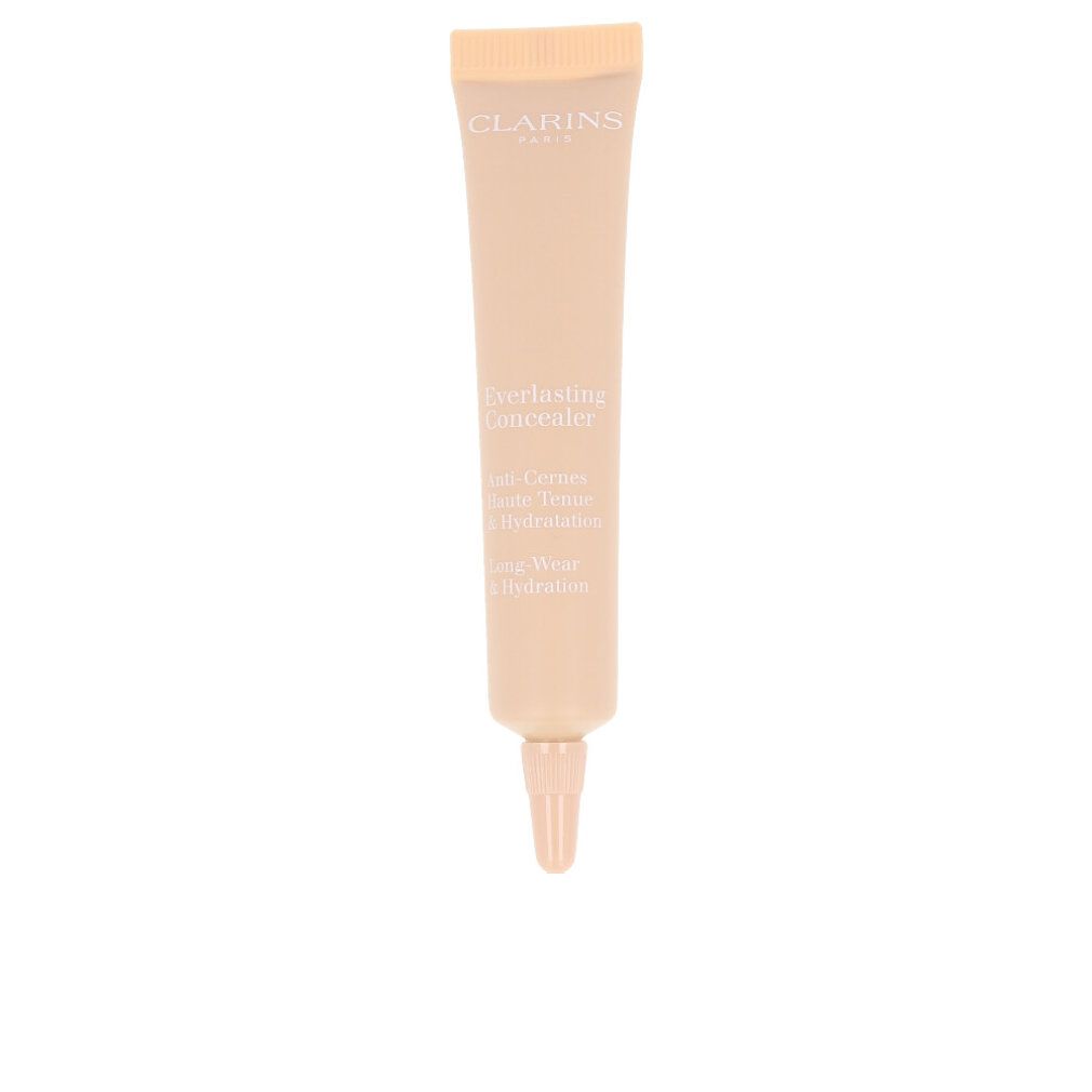 Beige Concealer-Tube. Marke CLARINS. Text: Everlasting Concealer. Spitze zum Auftragen.