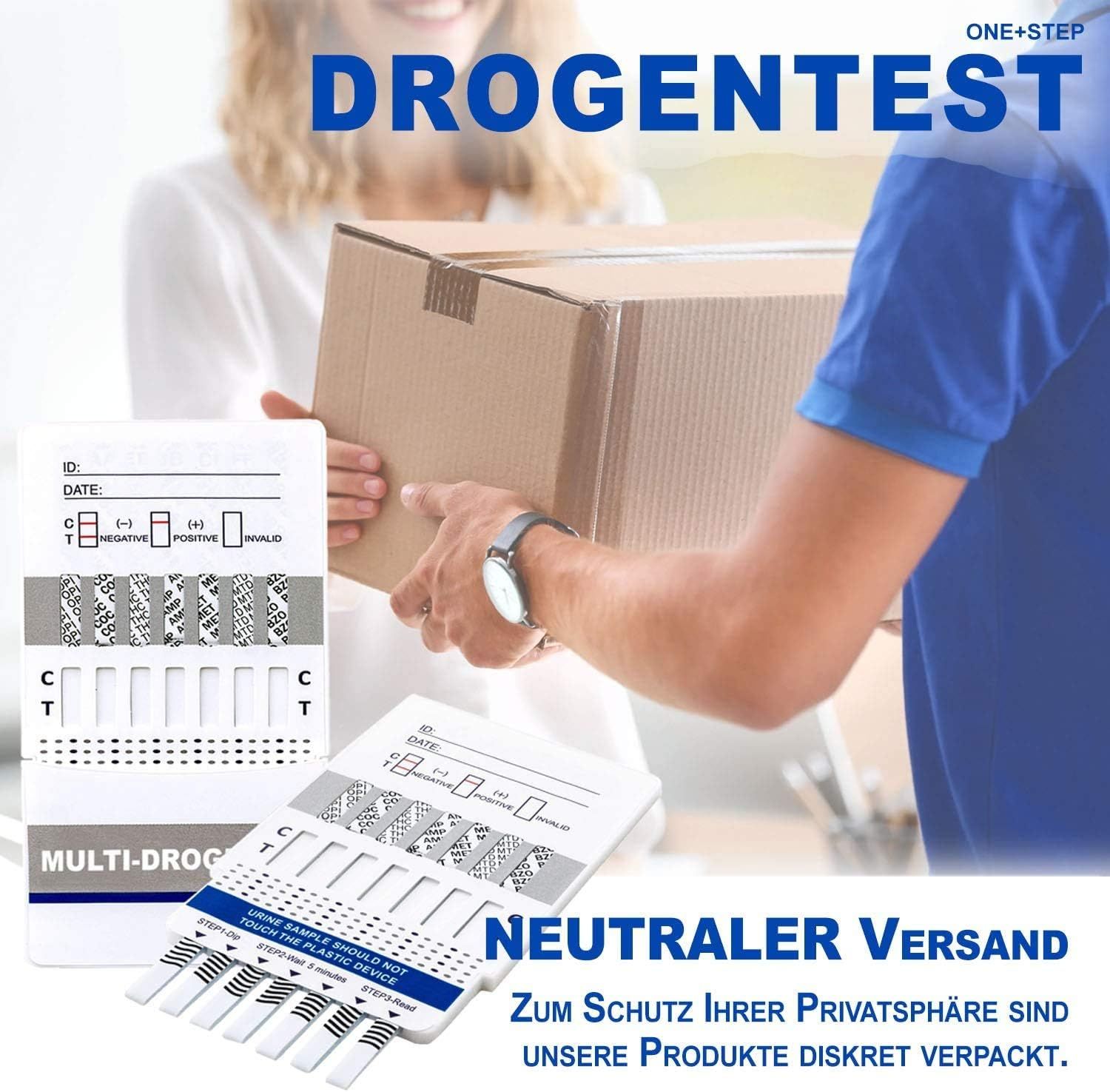 One+Step Drogentest für 7 Drogenarten - (COC/THC/OPI/AMP/MTD/BZO/MET) -  Schnelltest-Testkassette 10 St 