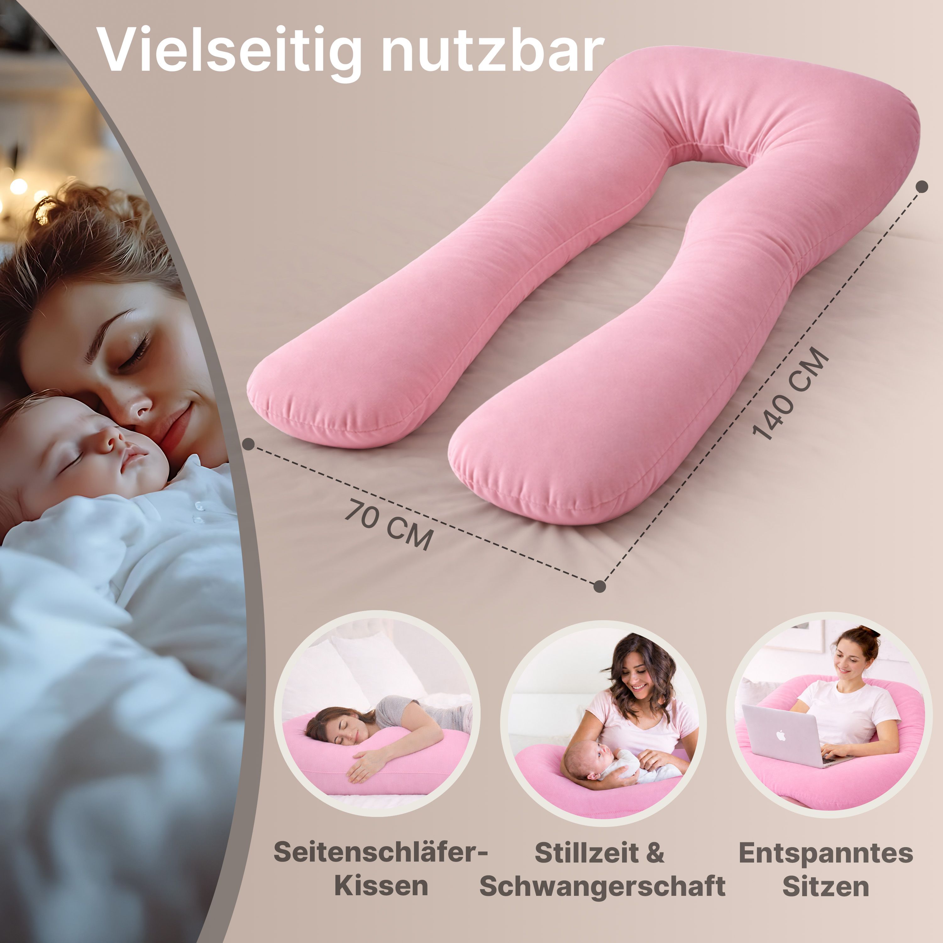 Multifunktions-Körperkissen mit Schlafmaske, Rosa