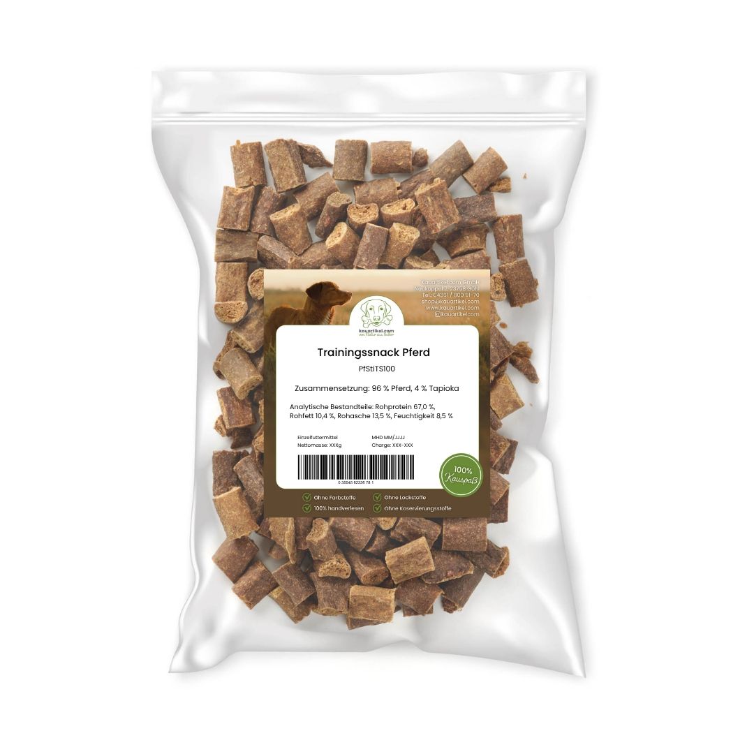 Ein Beutel mit Trainingssnacks für Pferde, 96% Pferd, 4% Tapioka.