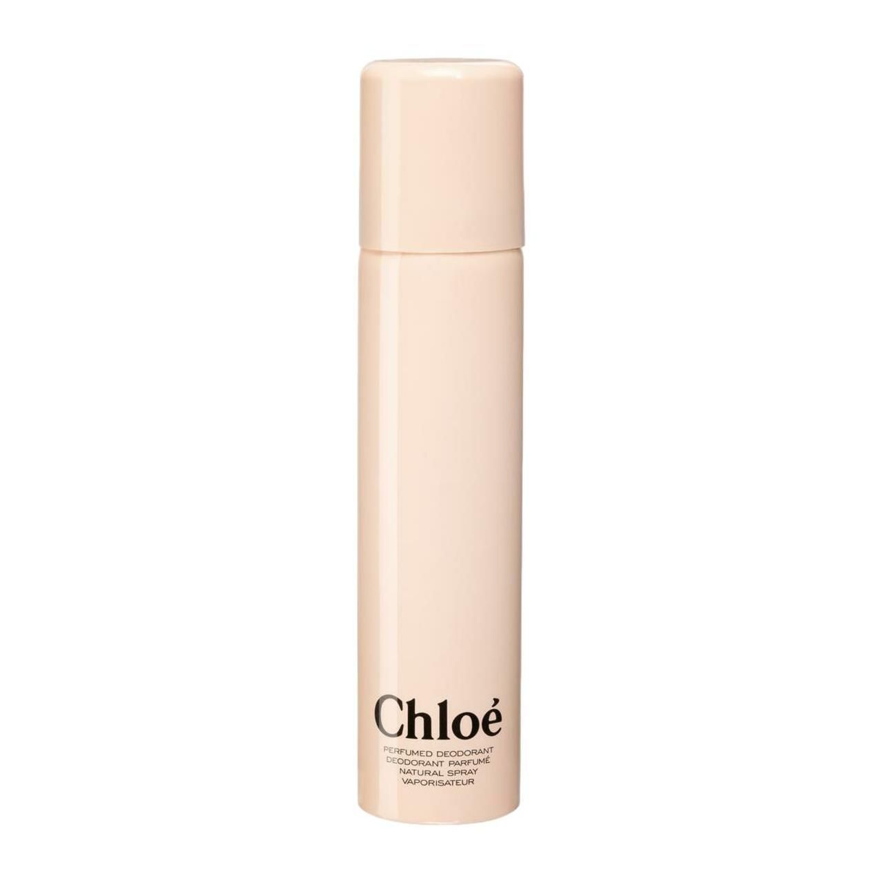 Beige Deodorant-Spraydose mit Deckel. Der Schriftzug "Chloé" ist unten auf der Dose zu sehen.
