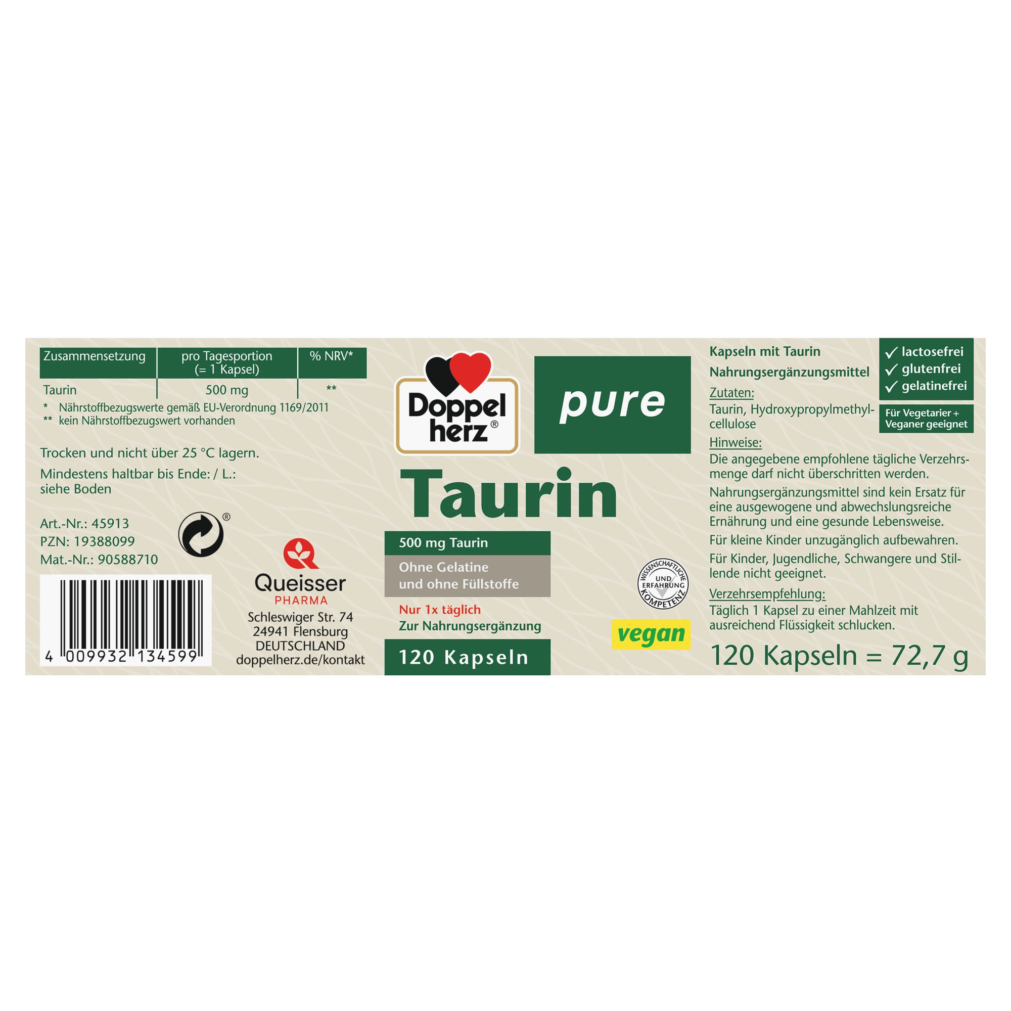 Doppelherz pure Taurin 500mg 120 Kps.