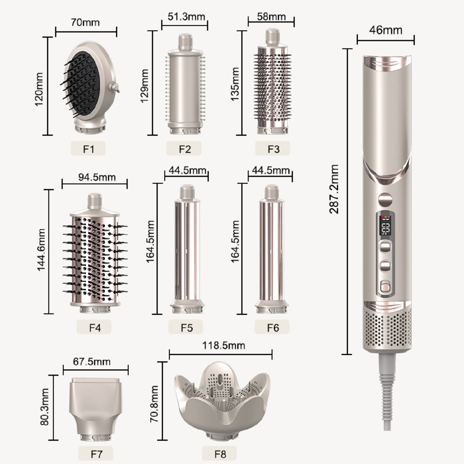 COOL-i Airstyler 8 in 1, 1400W Heißluftbürste mit Diffusor & Lockenaufsatz, 4 Temperaturen, 3 Stufen