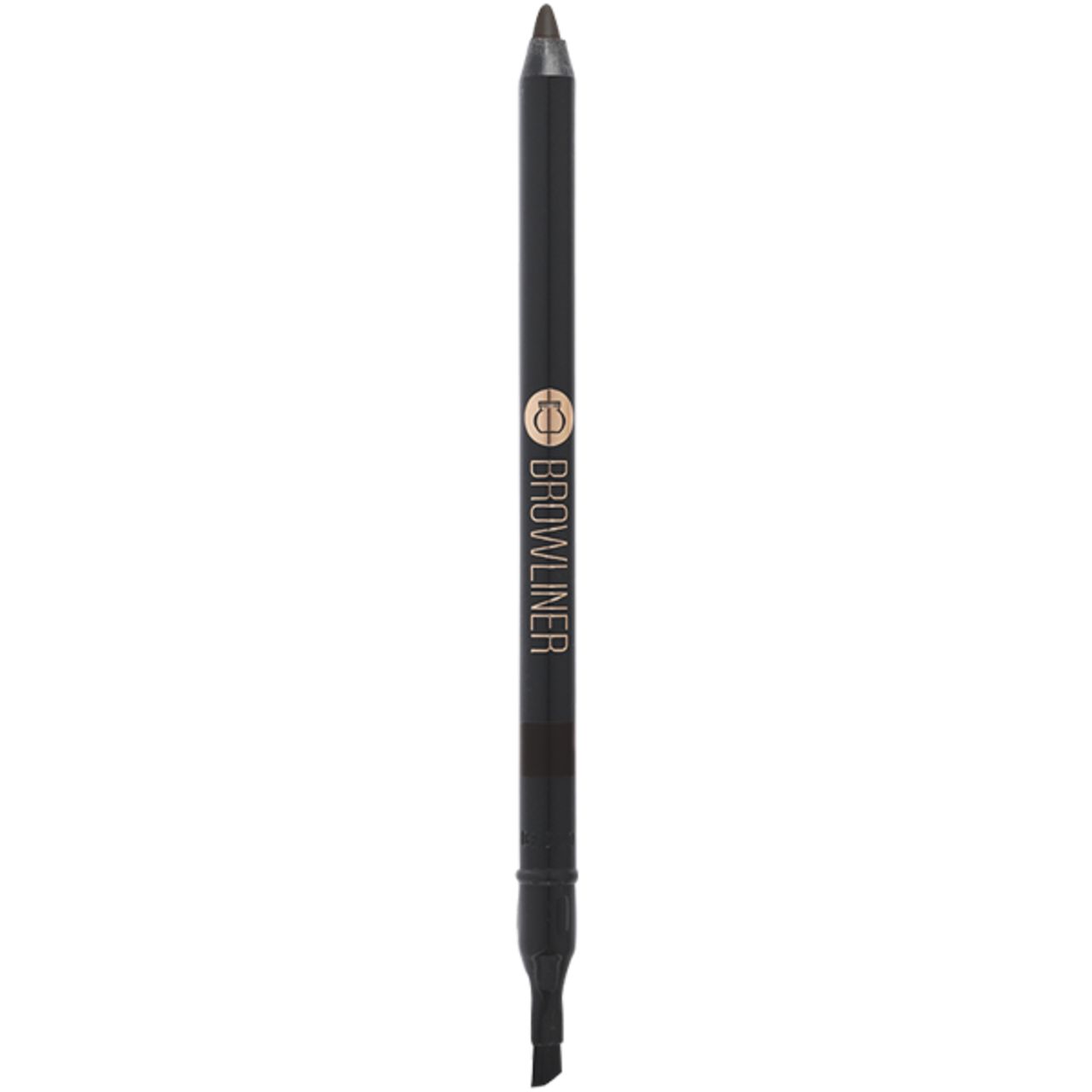 Brauner Augenbrauenstift mit schwarzem Stiftkörper. Aufschrift "BROWLINER".