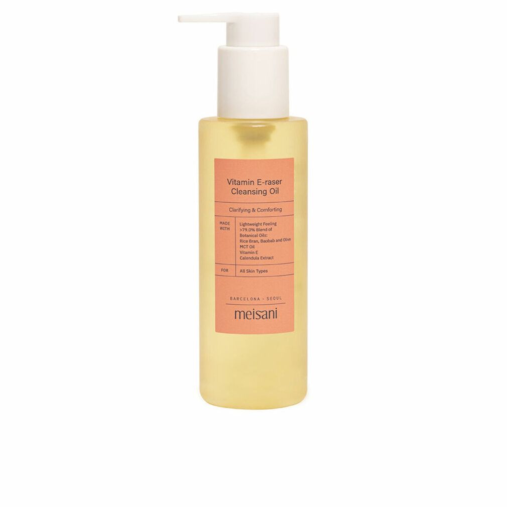 Klare Flasche mit Pumpe. Etikett mit Produktnamen und Inhaltsstoffen. Marke: Meisani.