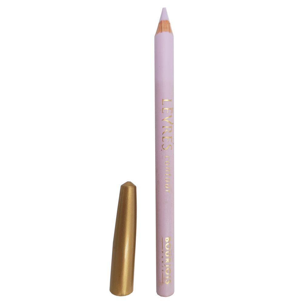 Lippenkonturenstift, helllila mit goldener Kappe. Schriftzug "LEVRES" und "BOURJOIS". Kappe daneben.