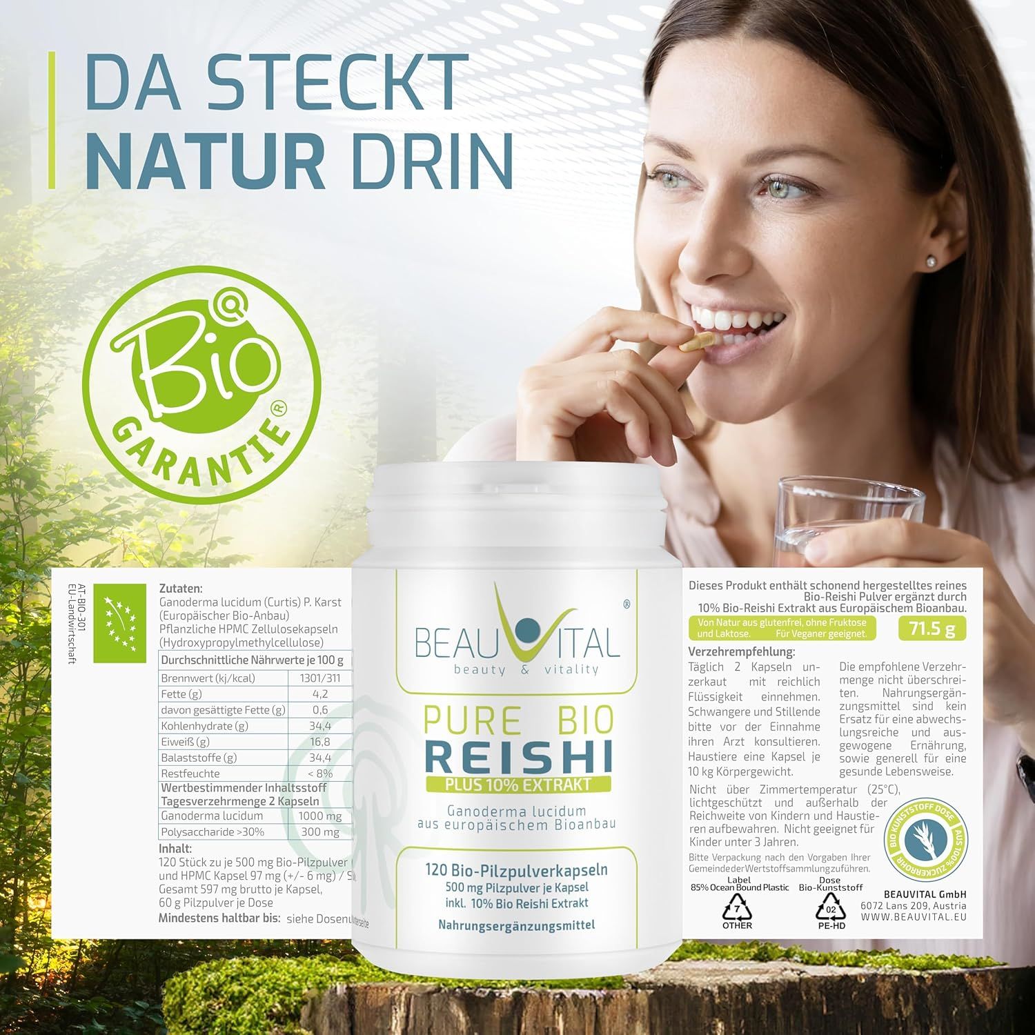 BEAUVITAL® Pure Bio Reishi Kapseln mit 10% Ganoderma lucidum Extrakt