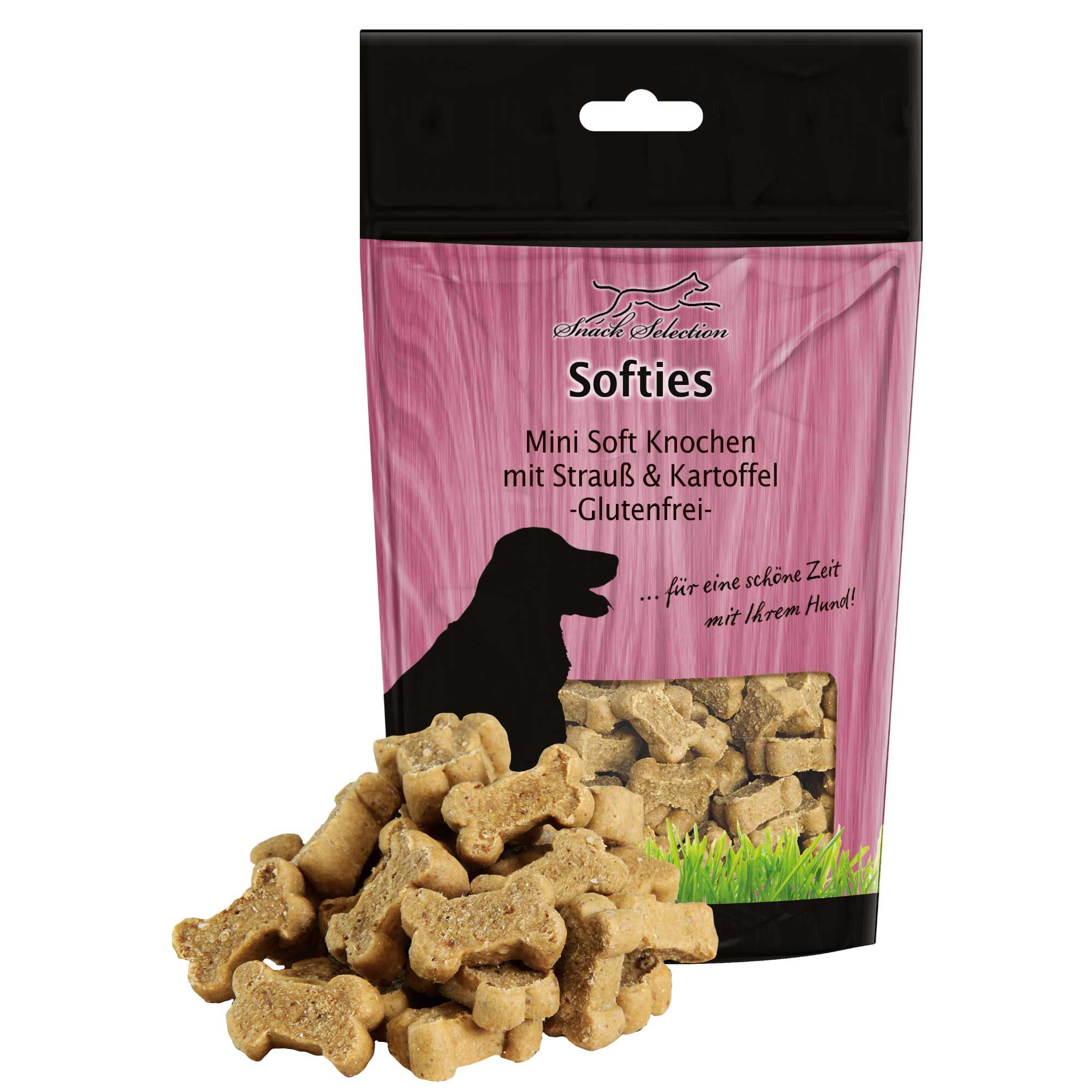 Schecker Hundekekse - Mini Soft Knochen mit Strauß und Kartoffel