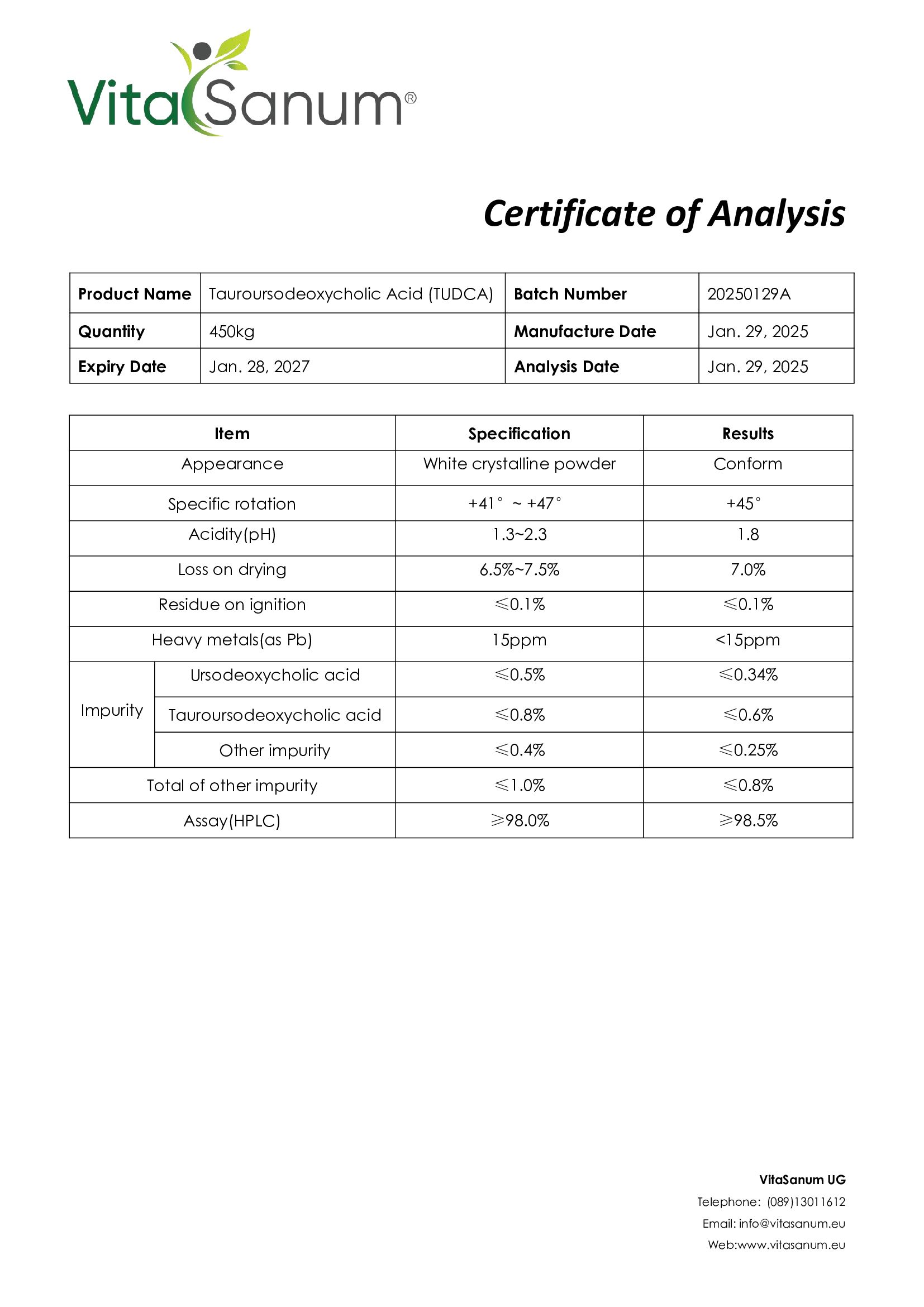 VitaSanum® - TUDCA  (Tauroursodeoxycholic Acid)