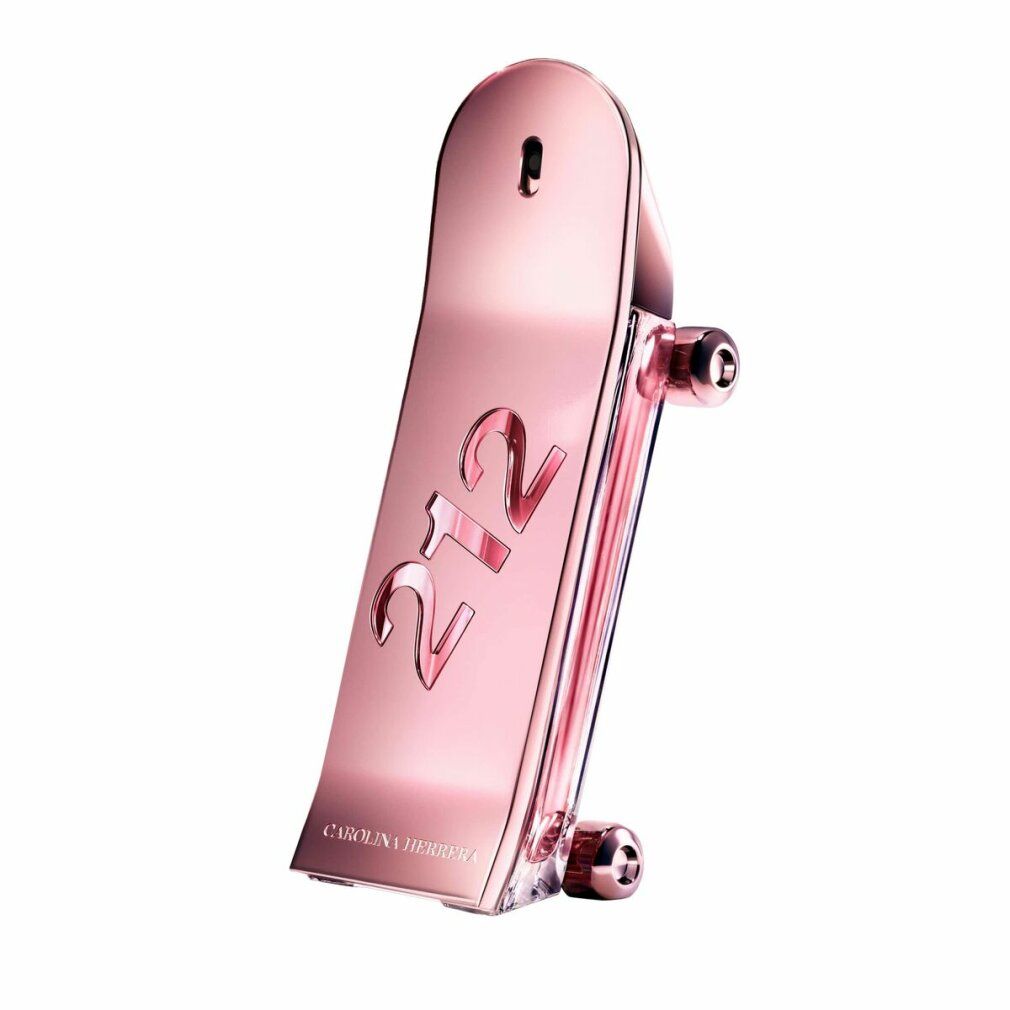 Rosafarbener Flakon in Skateboard-Form. Aufschrift: 212. Marke: CAROLINA HERRERA.