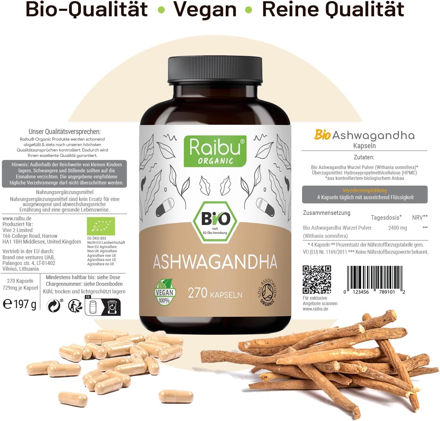 RAIBU BIO Ashwagandha Kapseln Hochdosiert