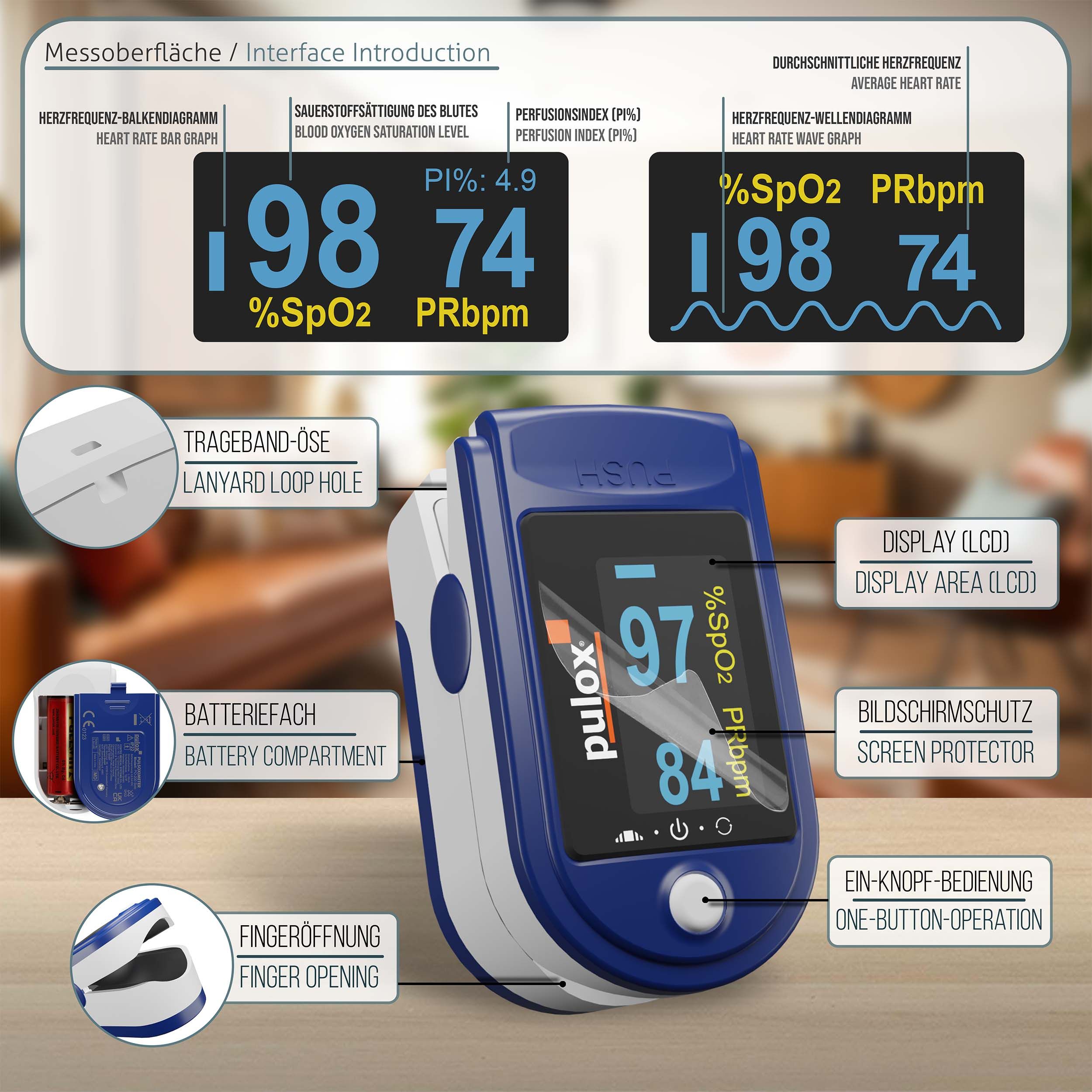 Pulox PO-200 Solo Pulsoximeter blau