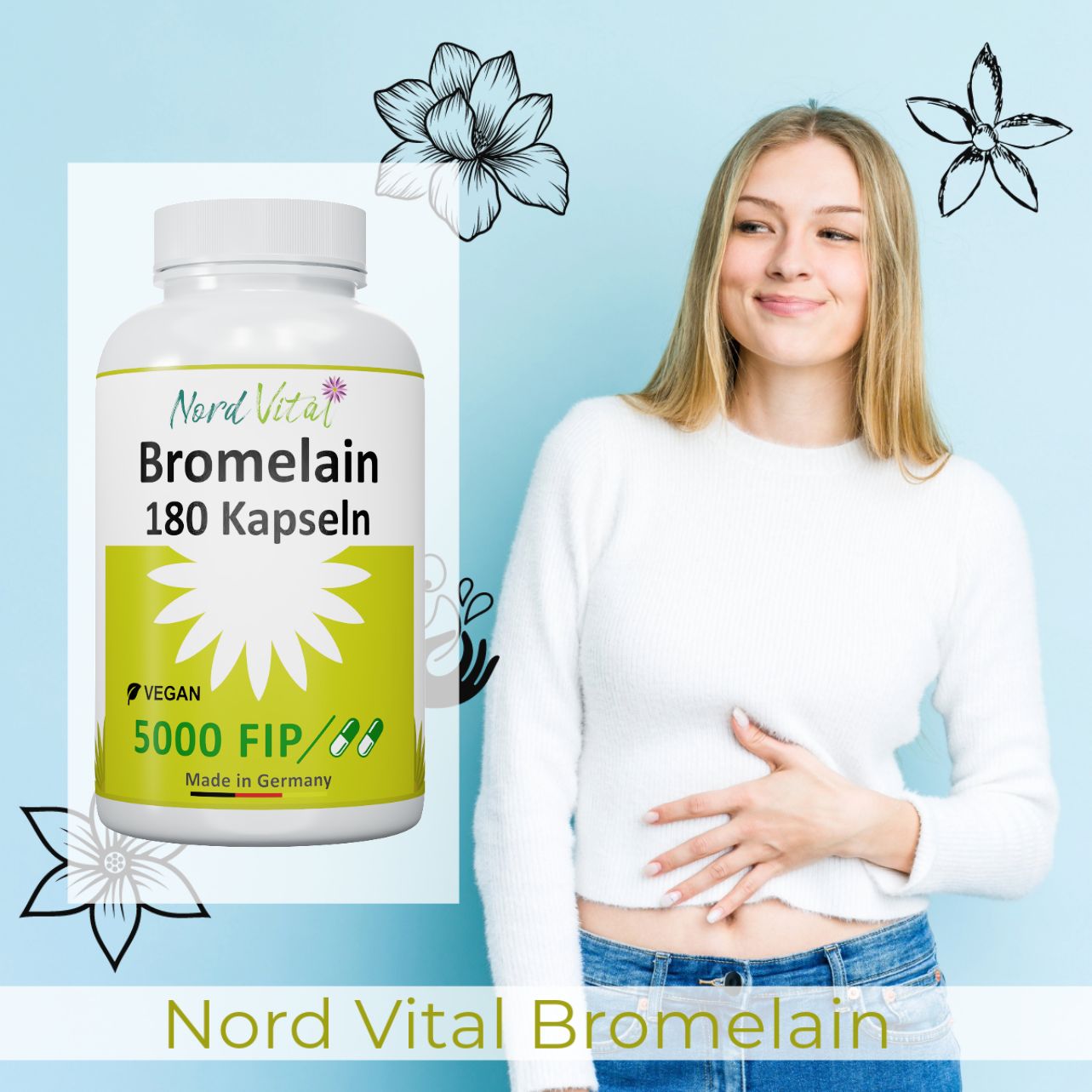 Nord Vital Bromelain - 5000 FIP - 1000 mg pro Tagesdosis – magensaftresistent - Vegan