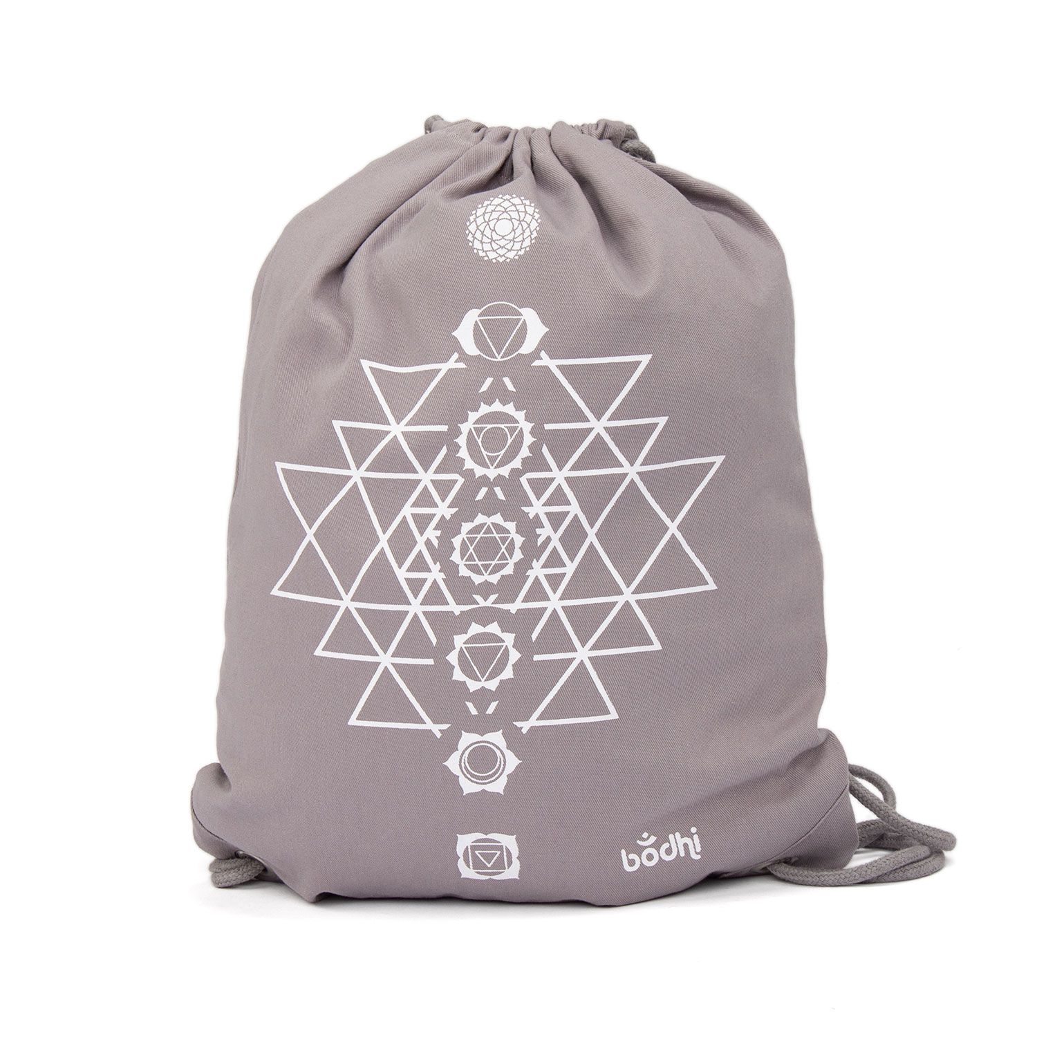 Turnbeutel GymBag Yantra Chakras, grau mit weißem Print, 100% Baumwolle 1 St