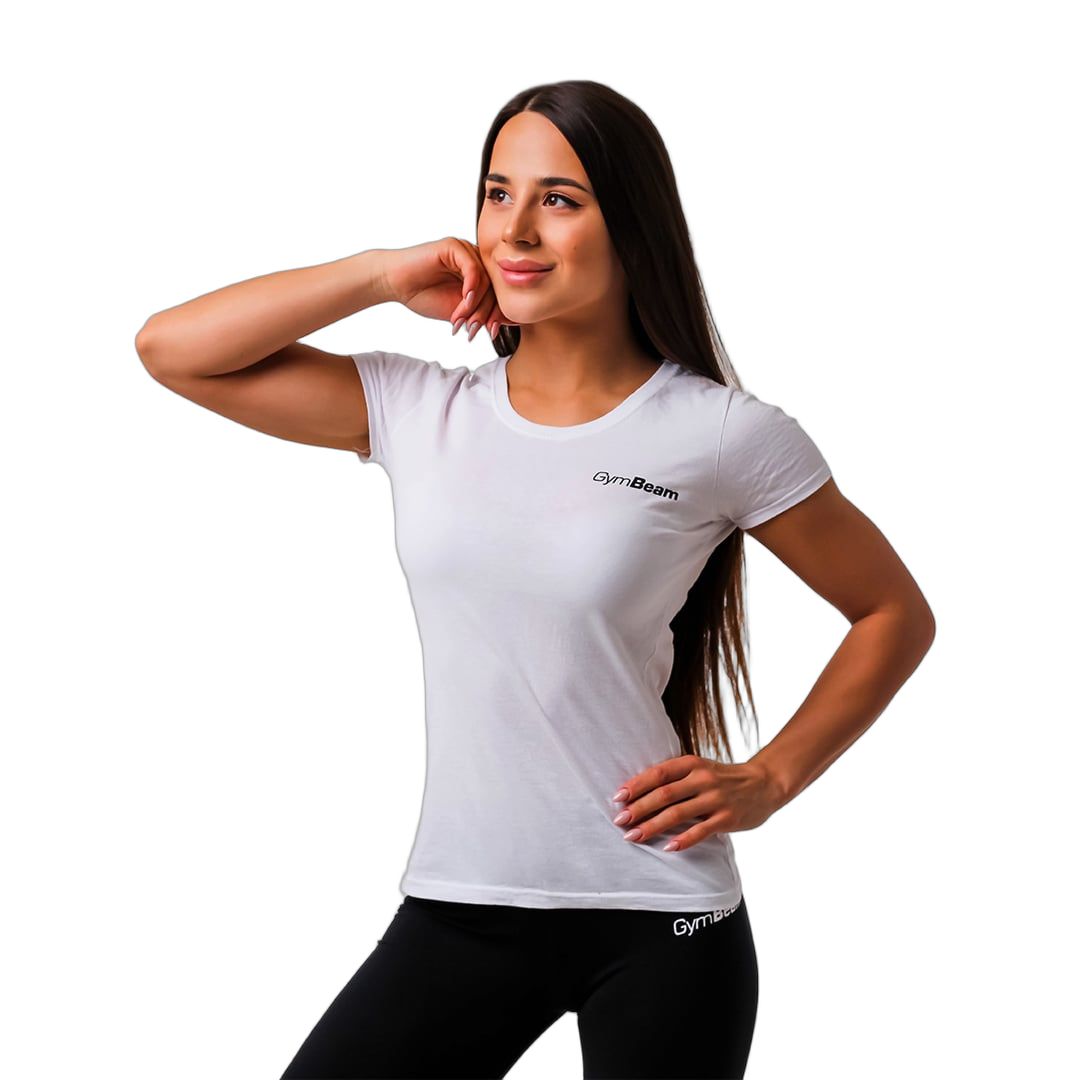 GymBeam T-Shirt Damen Slim Kurzarm mit rundem Ausschnitt White