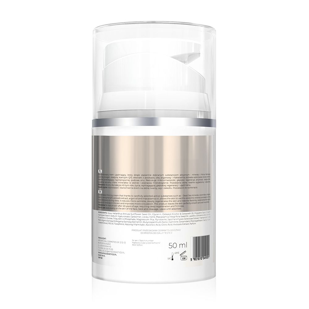 Creme-Spender, Rückseite. Text: Inhaltsstoffe, Anwendungshinweise. Volumen: 50 ml. Barcode.