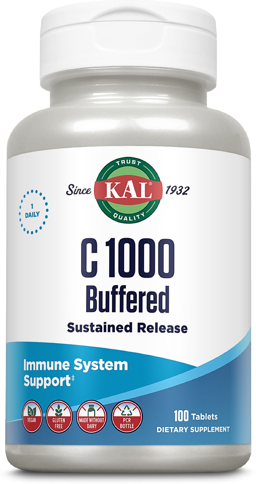Flasche KAL Vitamin C 1000 Buffered, 100 vegane Tabletten.