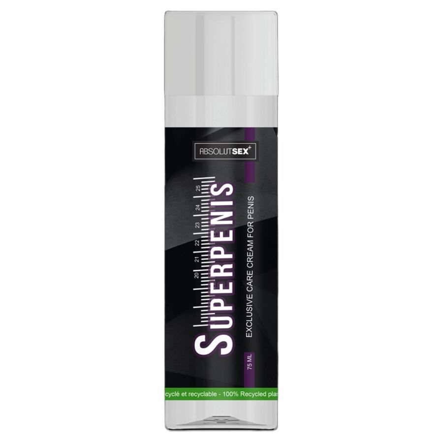 Creme-Tube. Aufschrift: SUPERPENIS, EXCLUSIVE CARE CREAM FOR PENIS. Marke: ABSOLUTSEX. Mit Messskala. 75 ml.