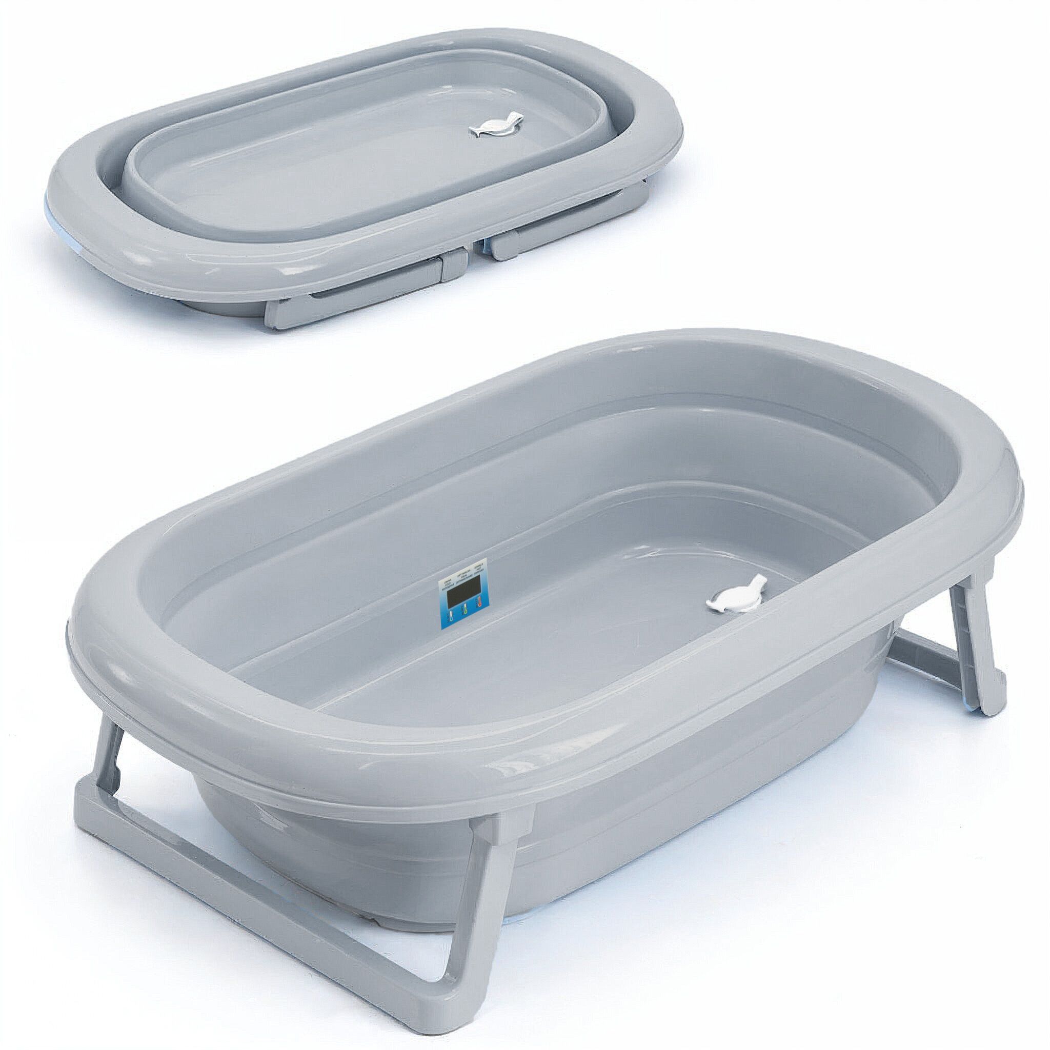 Faltbare Babybadewanne - Klappbare Baby Wanne mit integriertem Thermometer und Abfluss