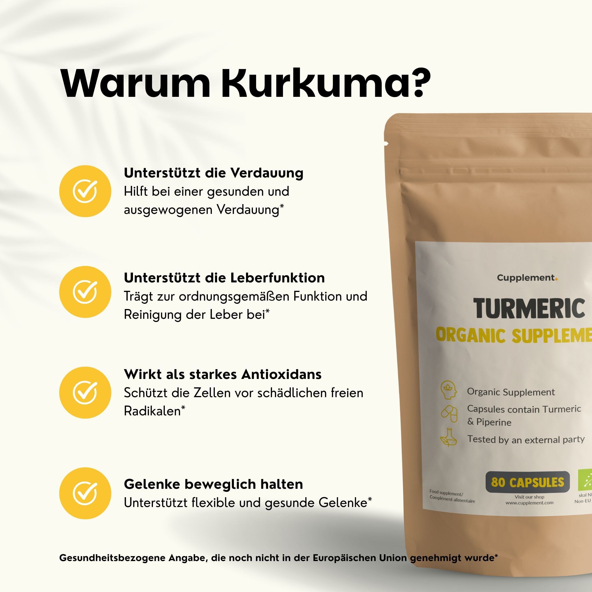 Verpackung mit Bio-Kurkuma-Kapseln.