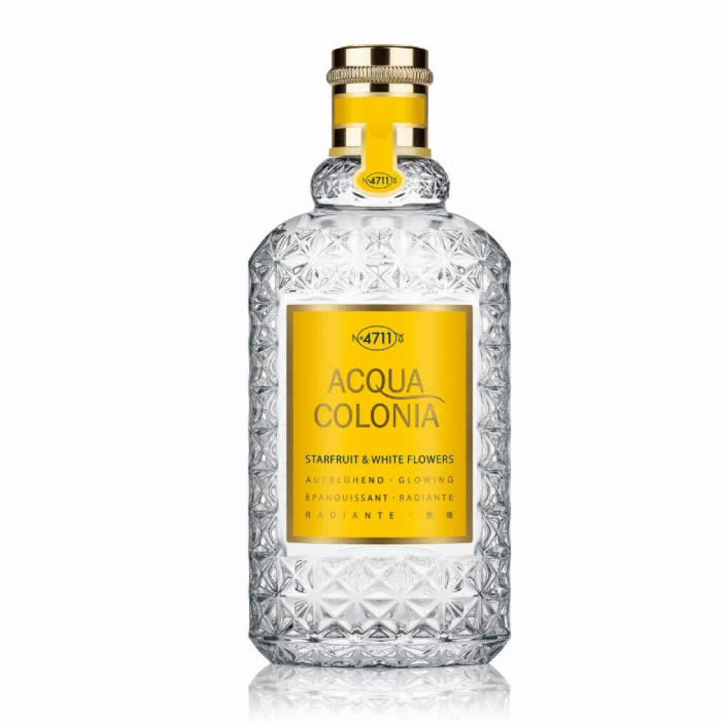 Acqua Colonia Starfruit & White Flowers Flakon mit goldenem Verschluss und gelbem Etikett.