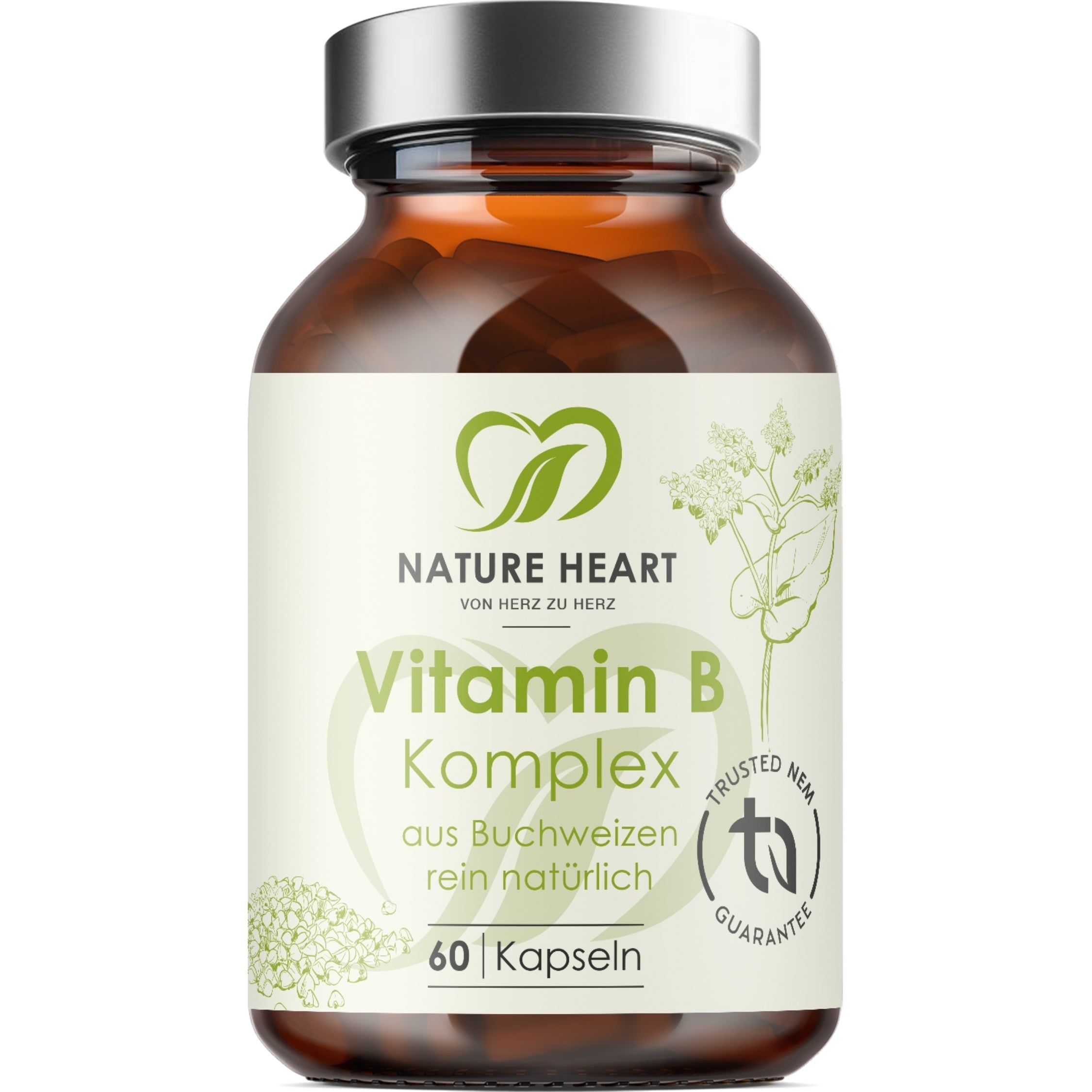 Nature Heart Vitamin B Komplex Kapseln in Braunglasflasche, 60 Stück.