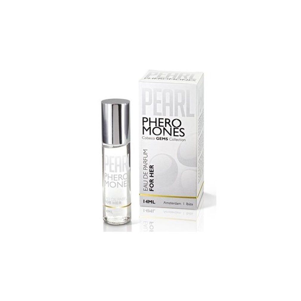 Parfümflakon und Verpackung für Pearl Pheromones Eau de Parfum For Her, 14ml.