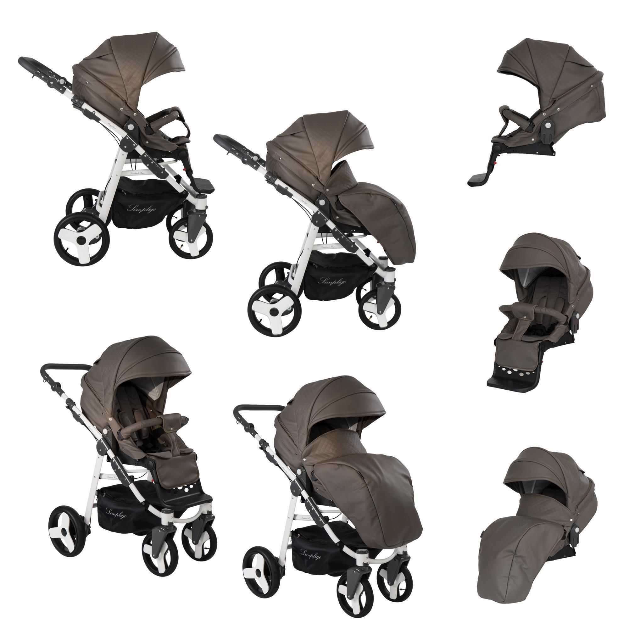 Friedrich Hugo Simpligo 4 in 1 Kinderwagen Komplettset ISOFIX Basis Luftreifen, Schlamm (Kunstleder)