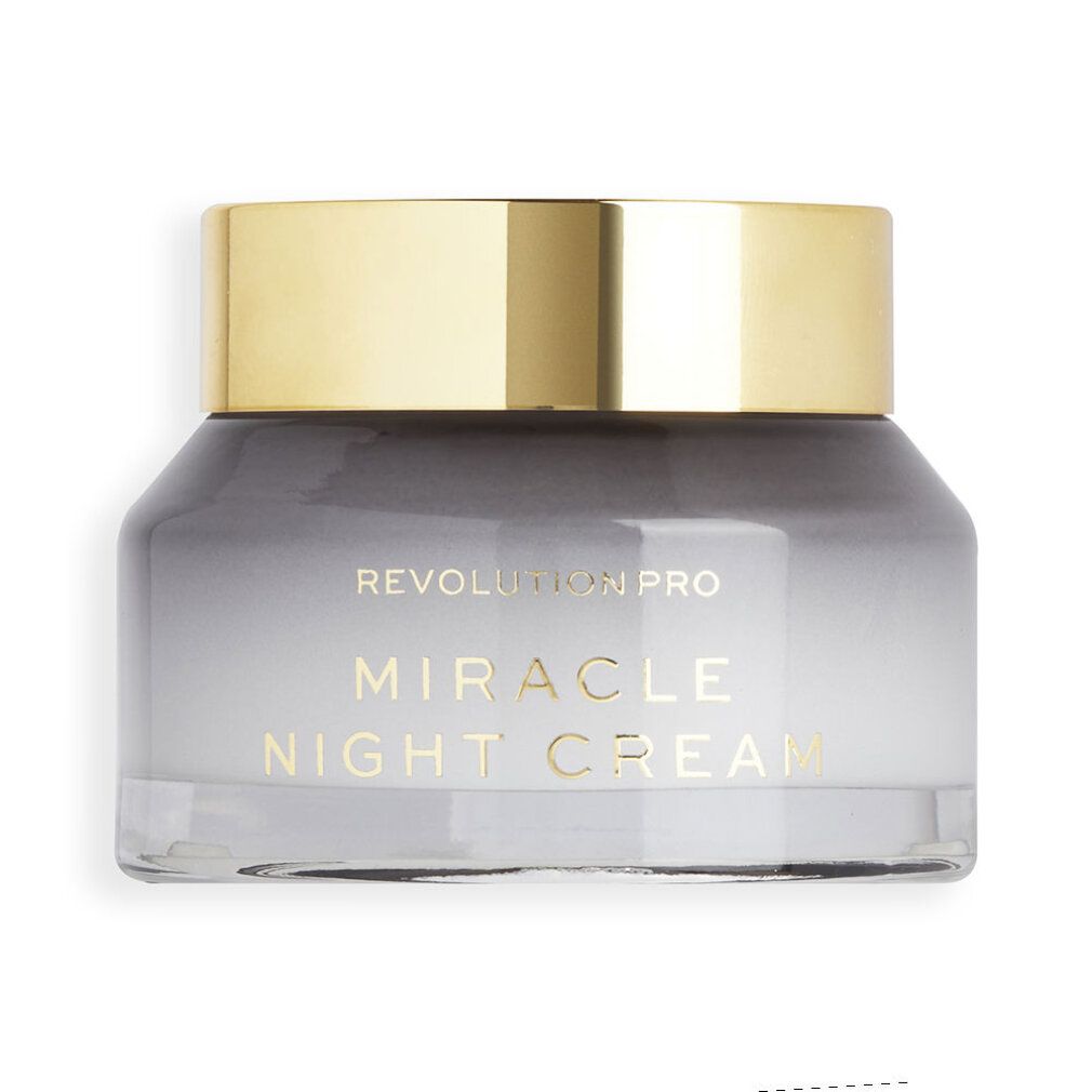 Glasbehälter mit goldfarbenem Deckel. Aufschrift: Miracle Night Cream.