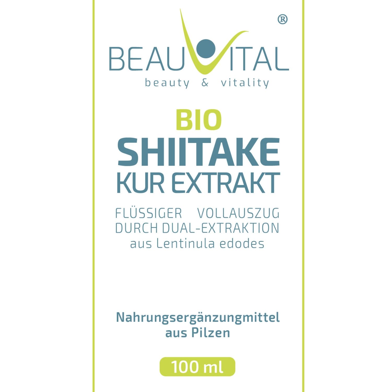 BEAUVITAL® Bio Shiitake Kurextrakt | Flüssiger Vollauszug durch Dual-Extraktion