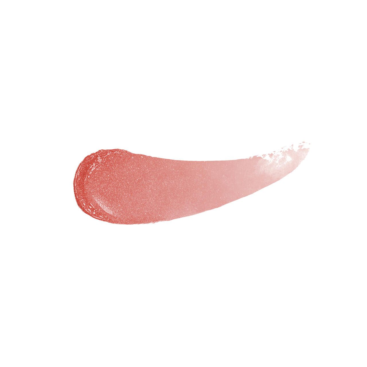Ein rosafarbener Lippenstift-Swatch auf weißem Hintergrund. Der Swatch ist in einem geschwungenen Bogen aufgetragen.
