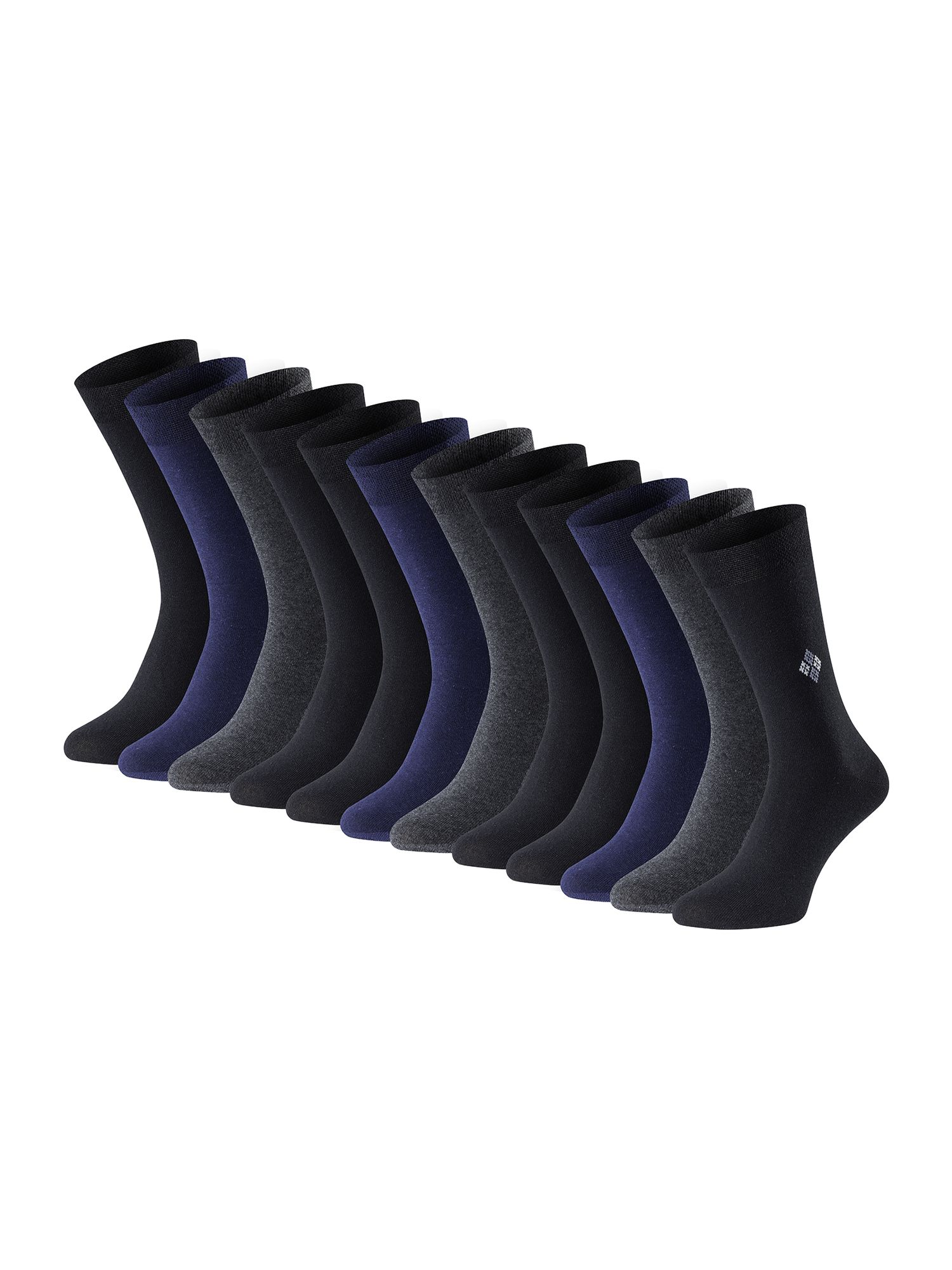 12 Paar Socken in verschiedenen Farben. Dunkelblau, Grau und Schwarz. Mit Logo. Größe 39-42.
