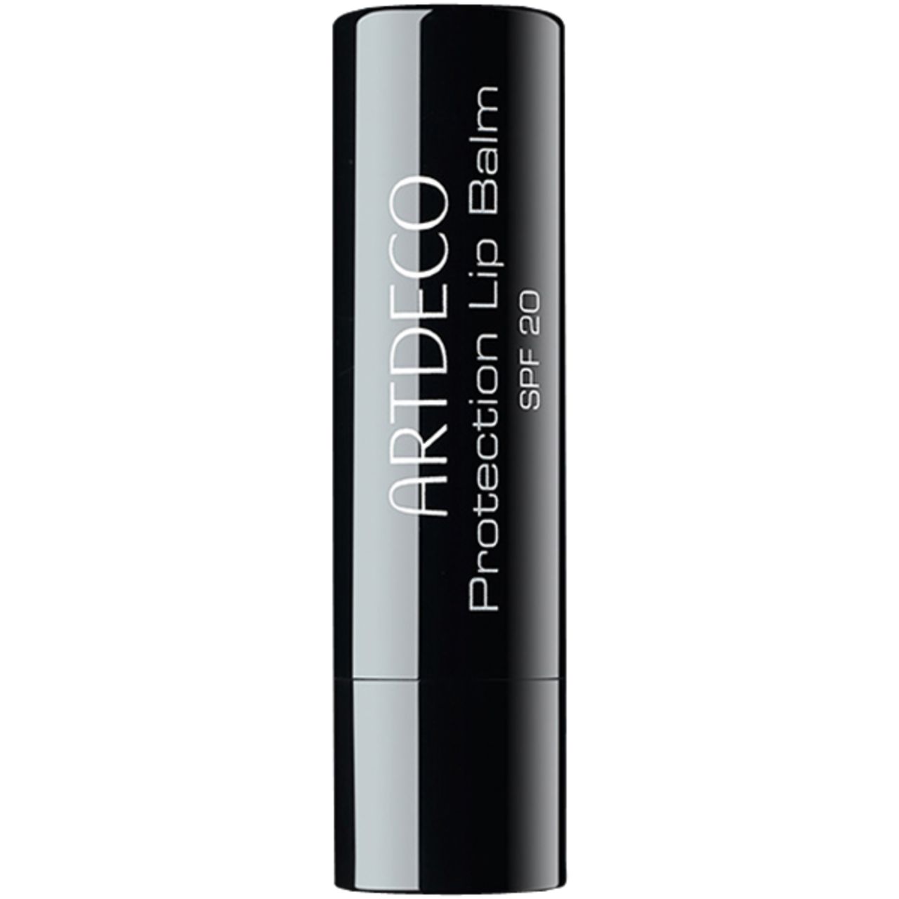 Schwarzer Lippenbalsam-Stick. Aufschrift: ARTDECO Protection Lip Balm SPF 20.