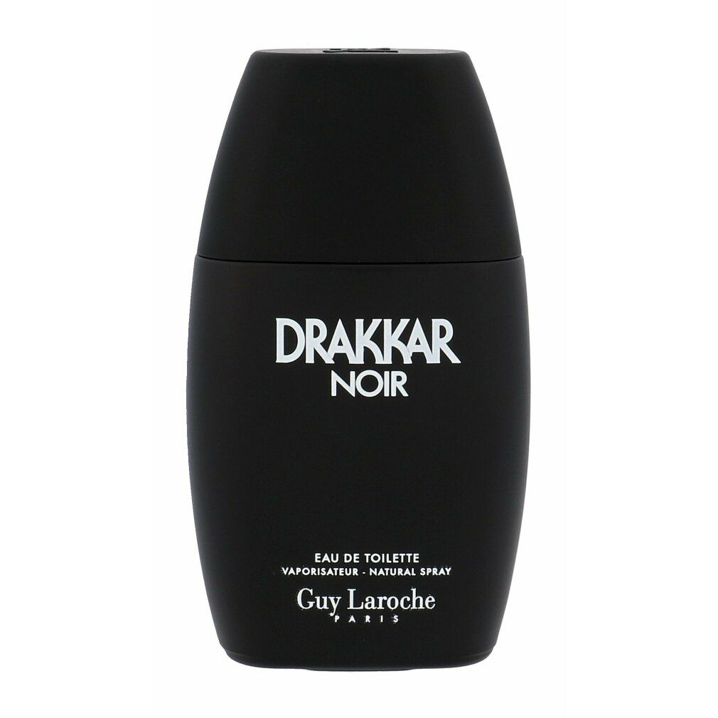 Schwarze Flasche Drakkar Noir Eau de Toilette Spray. Text: Drakkar Noir, Eau de Toilette, Guy Laroche.