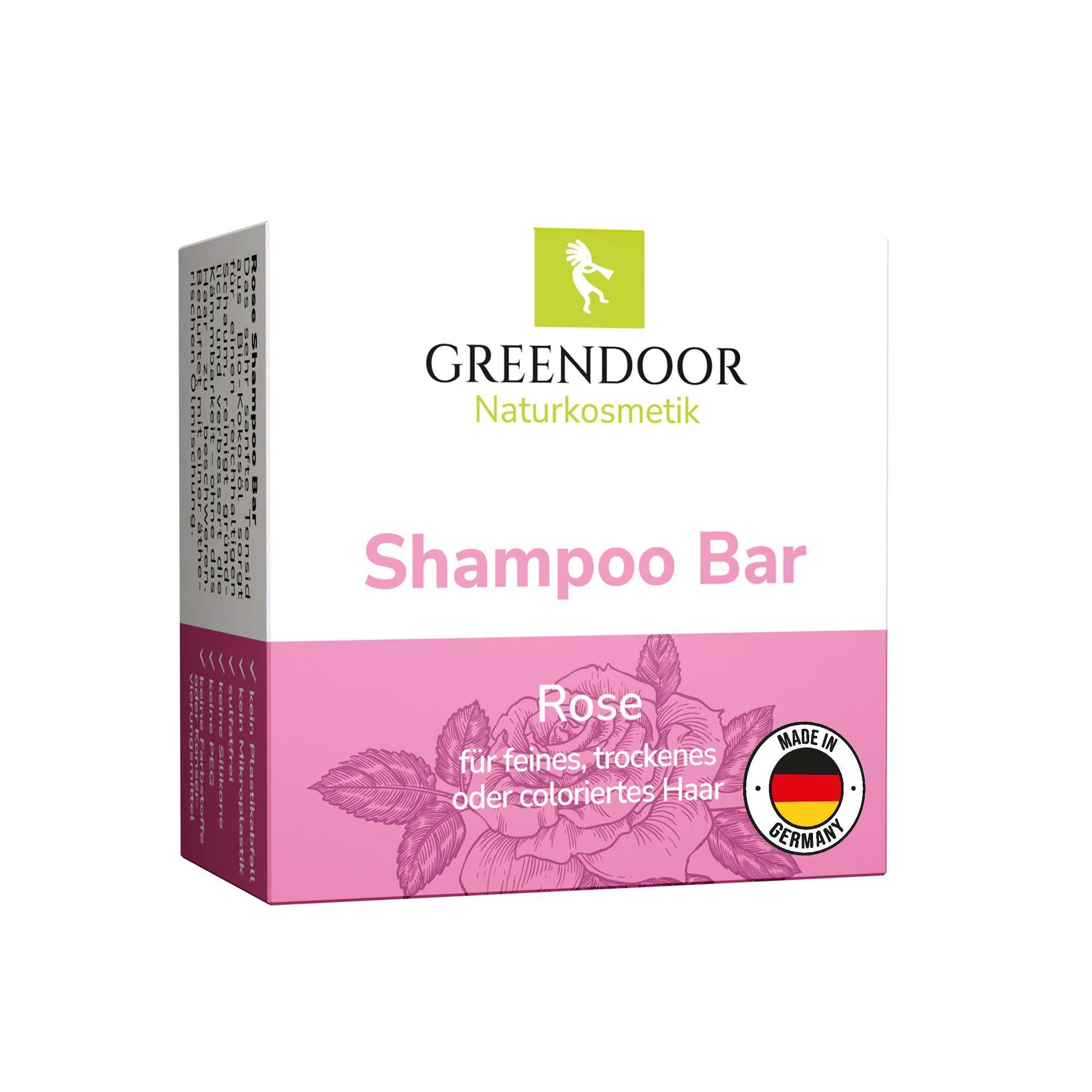 GREENDOOR Shampoo Bar Rose für feines, trockenes oder coloriertes Haar. Made in Germany.