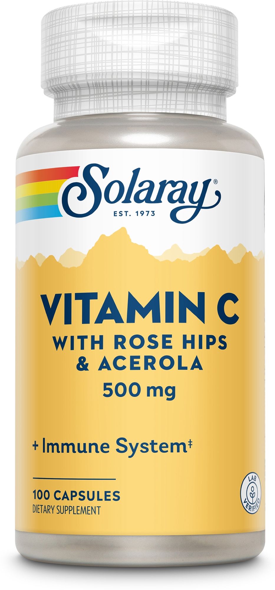 Solaray Vitamin C 500 mg Kapseln mit Hagebutte & Acerola, 100 Stück.