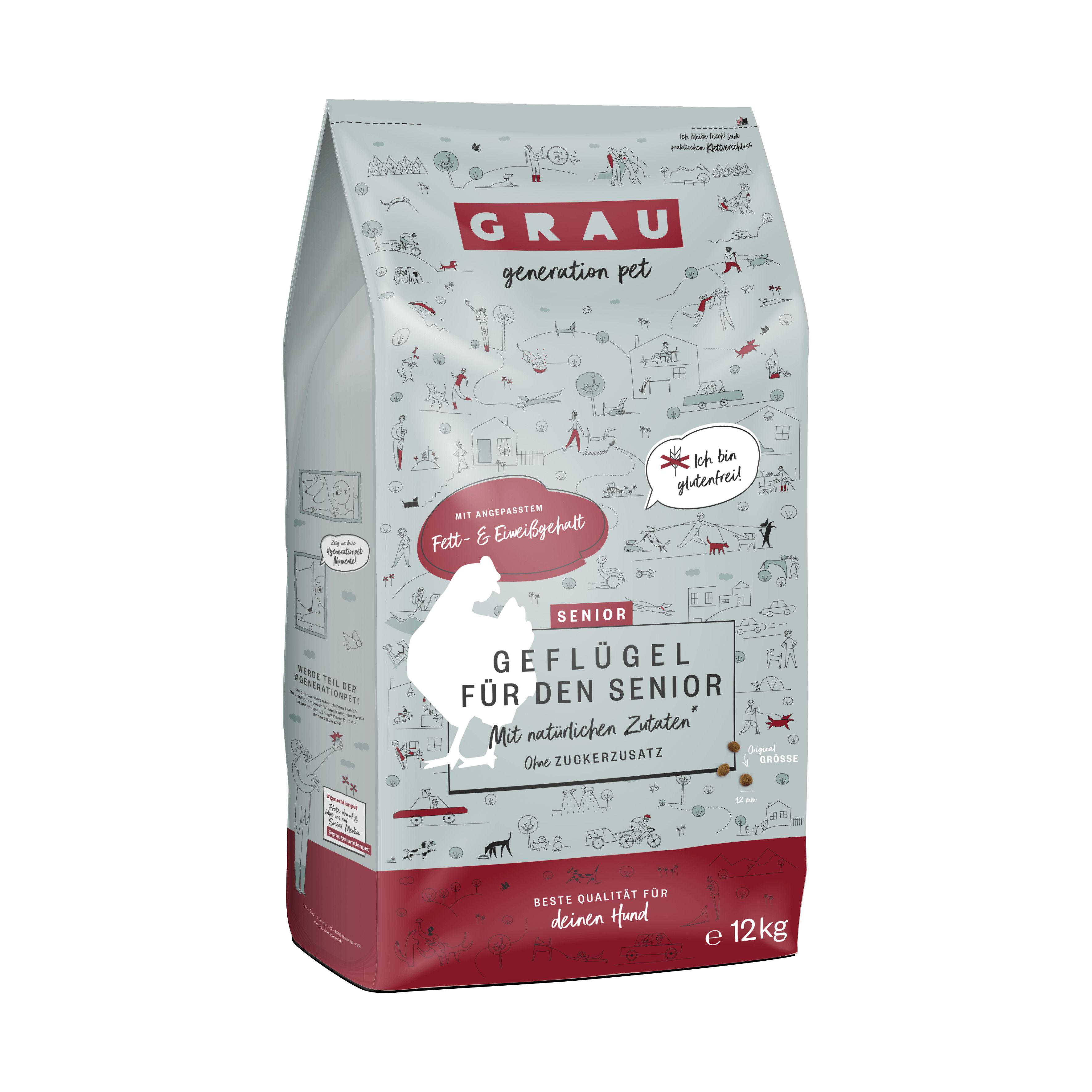 Grau Hund Senior mit Geflügel 12 kg Futter