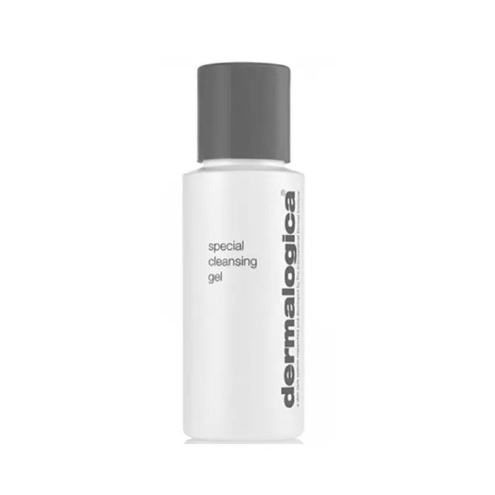 Weißes Fläschchen mit grauem Deckel. Aufschrift: Special Cleansing Gel. Marke: Dermalogica.
