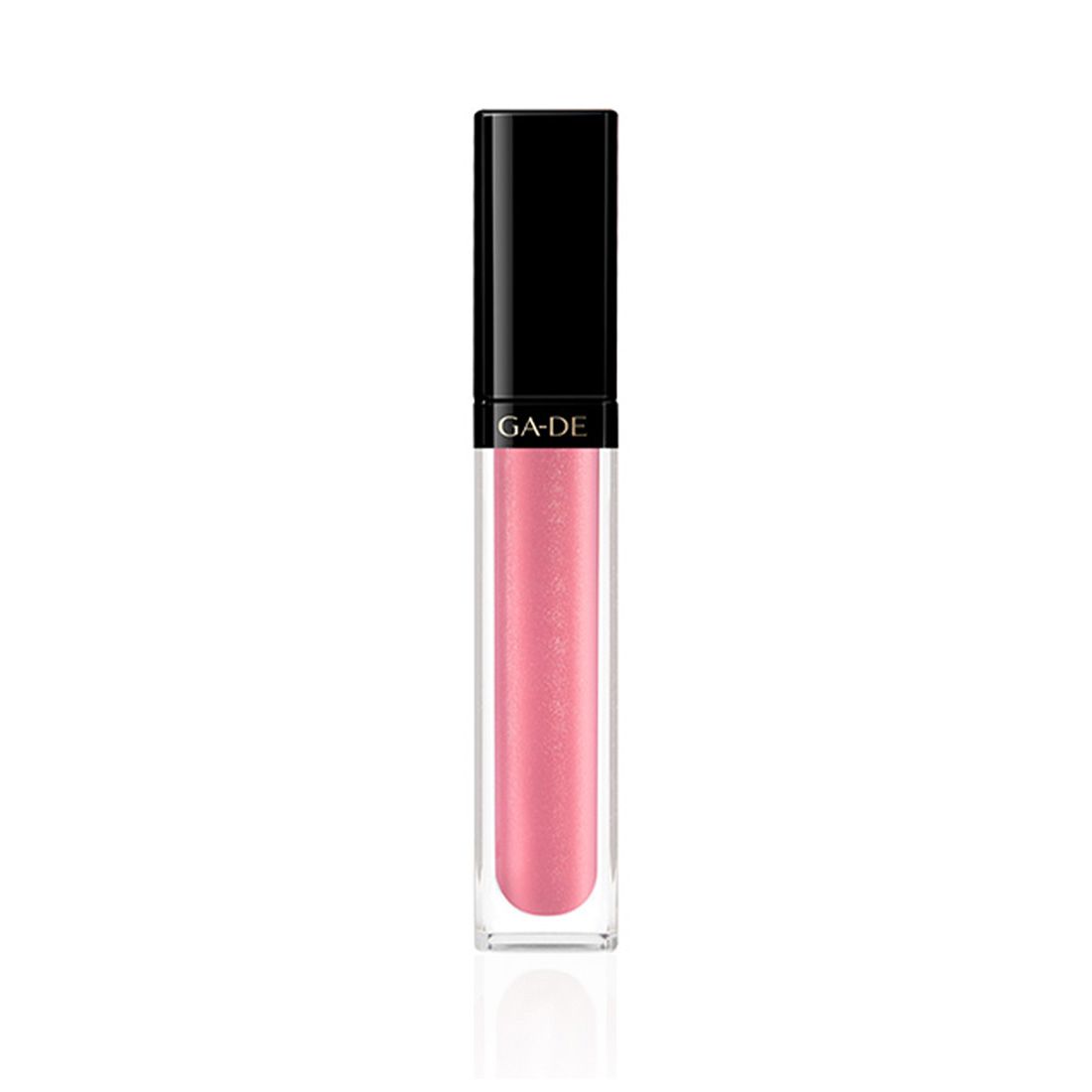 Ga-De Crystal Lights Lipgloss. Rosa Lipgloss-Tube mit schwarzem Deckel. Der Markenname ist auf dem Produkt sichtbar.