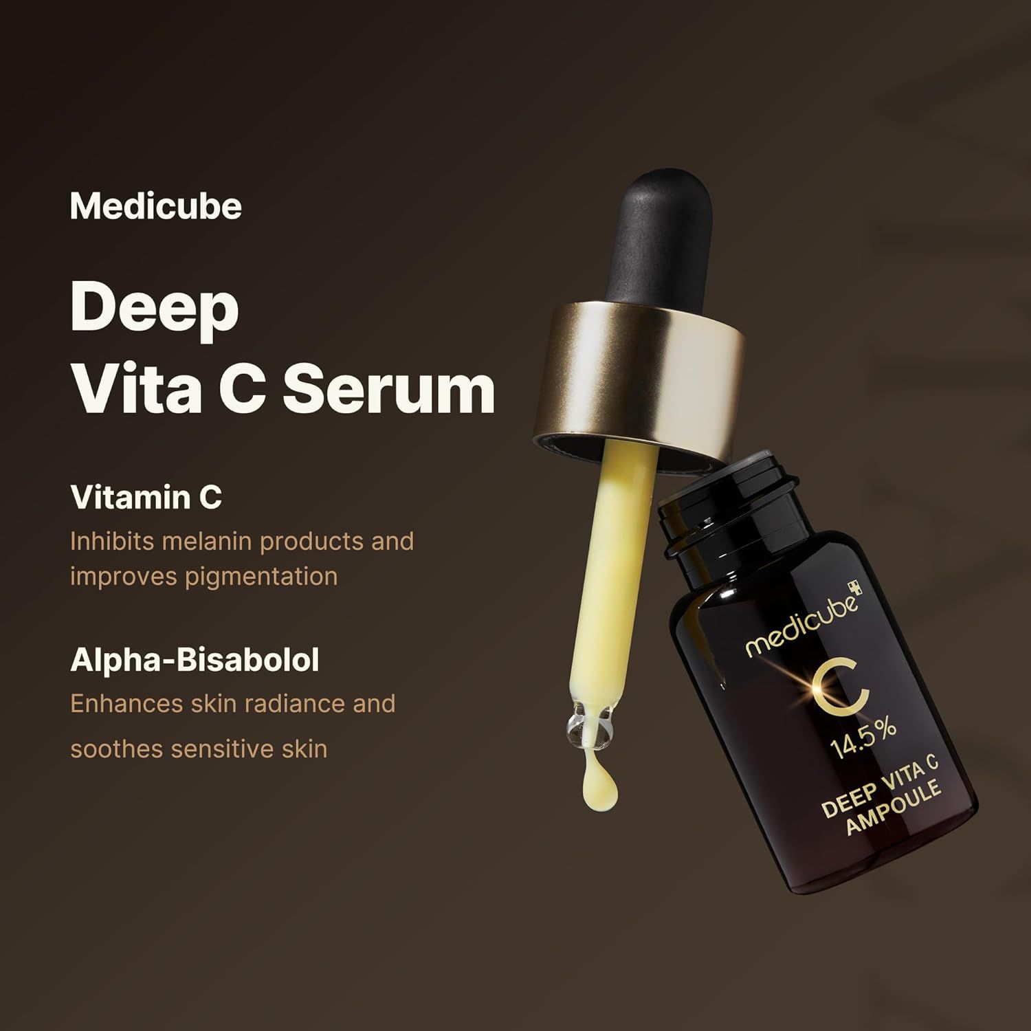 MEDICUBE Deep Vita C Serum mit Pipette. Serum tropft. Aufschrift: C 14,5%.