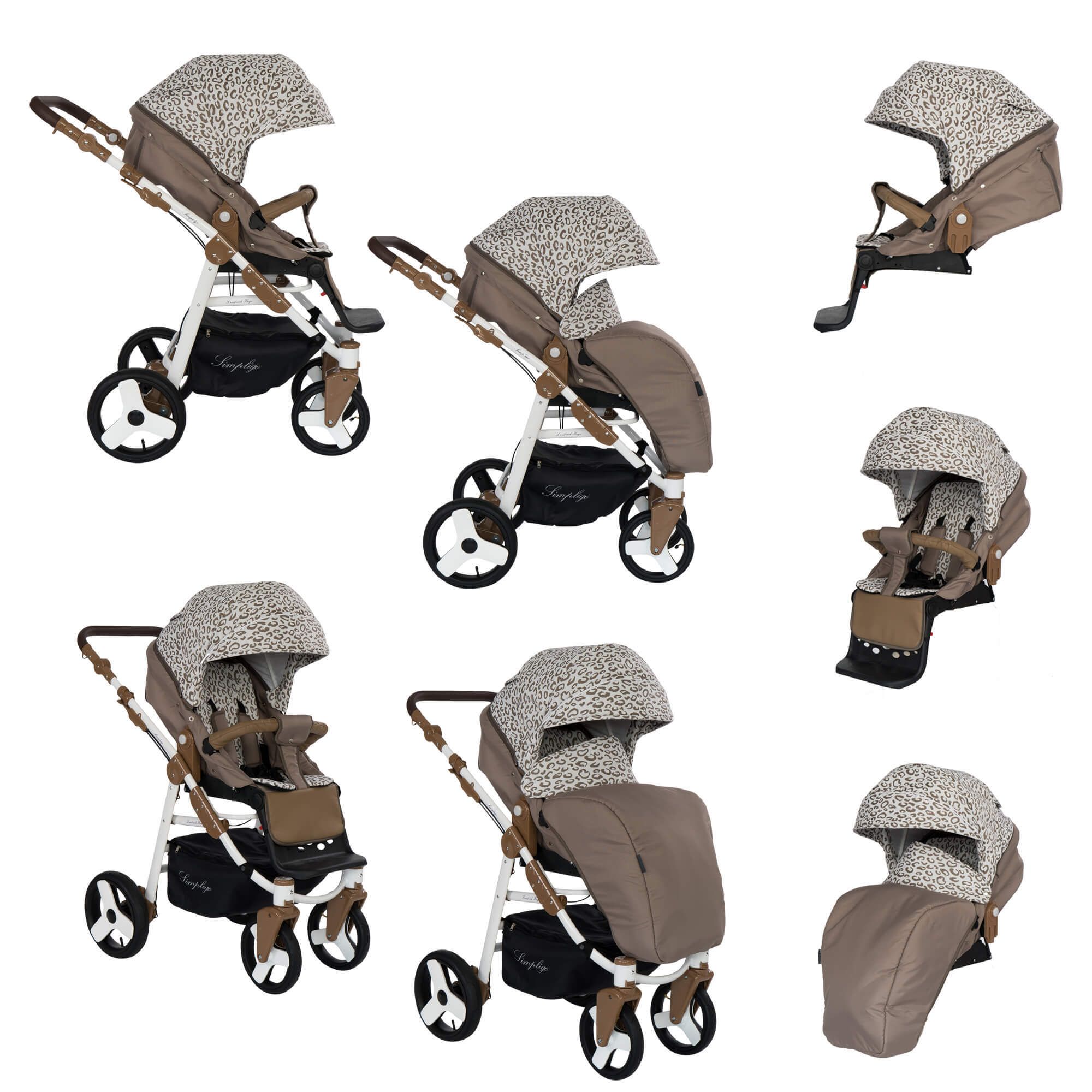 Friedrich Hugo Simpligo 4 in 1 Kinderwagen mit original Maxi Cosi, Leopard Beige (Stoff)