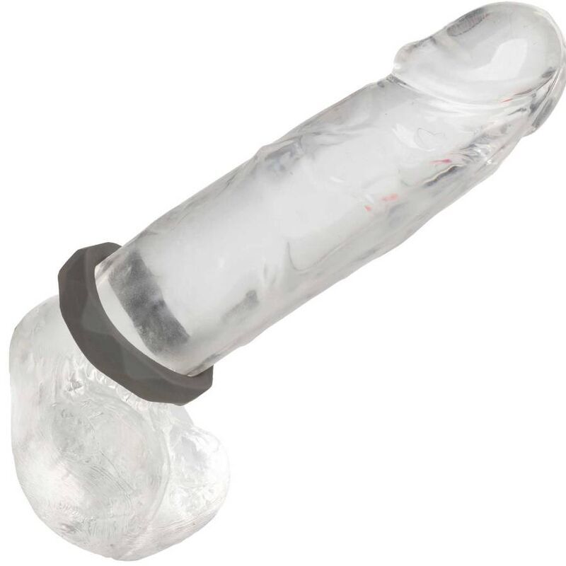 Transparenter Dildo mit grauem, prismatischem Ring am Ansatz.