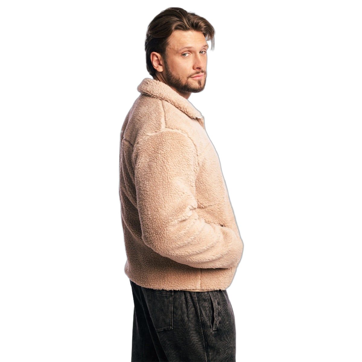 GymBeam Jacke Herren Sherpa Oversized mit Reißverschluss und Taschen in Canyon