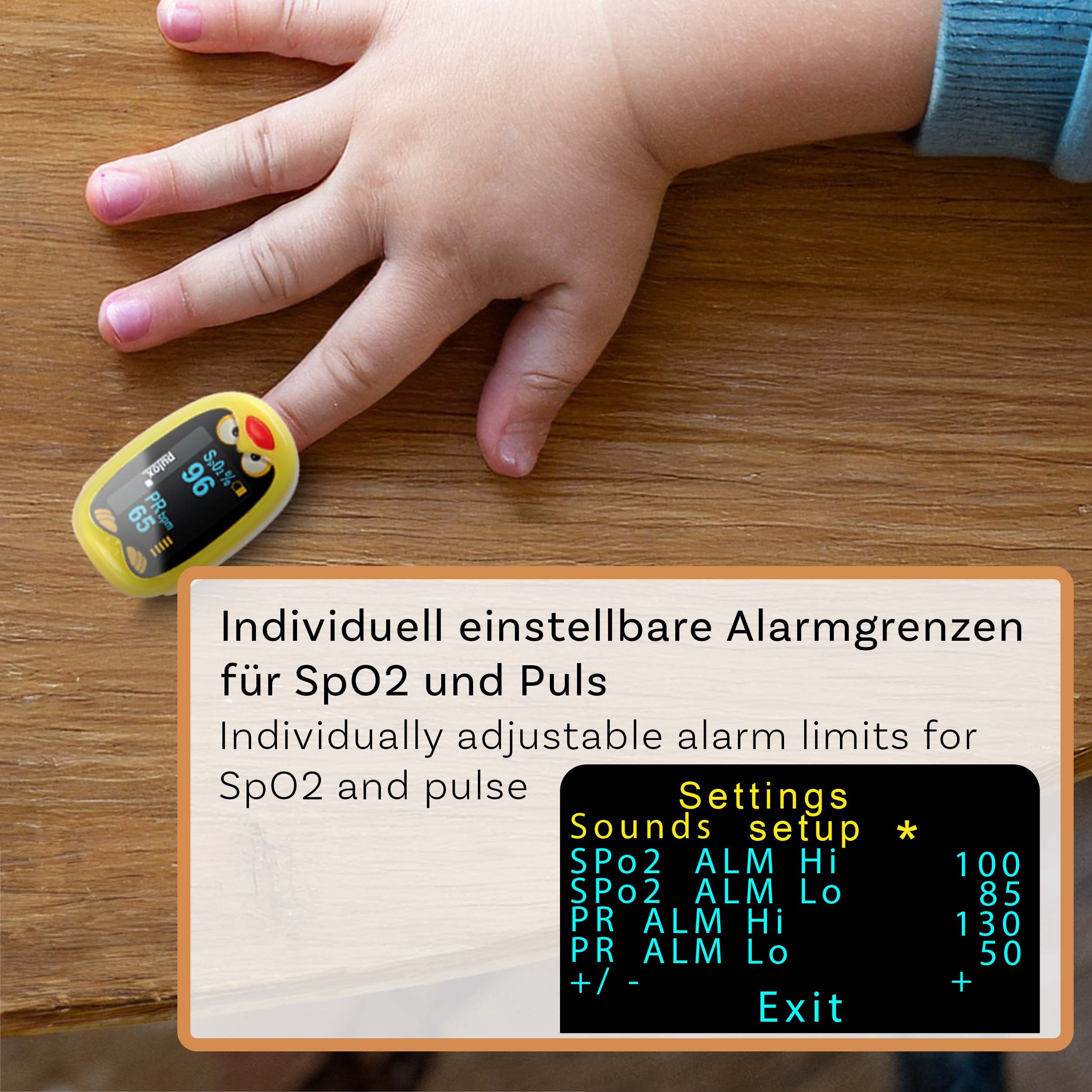 Pulox PO-210B - Akkubetriebenes Kinderpulsoximeter mit Warnfunktion