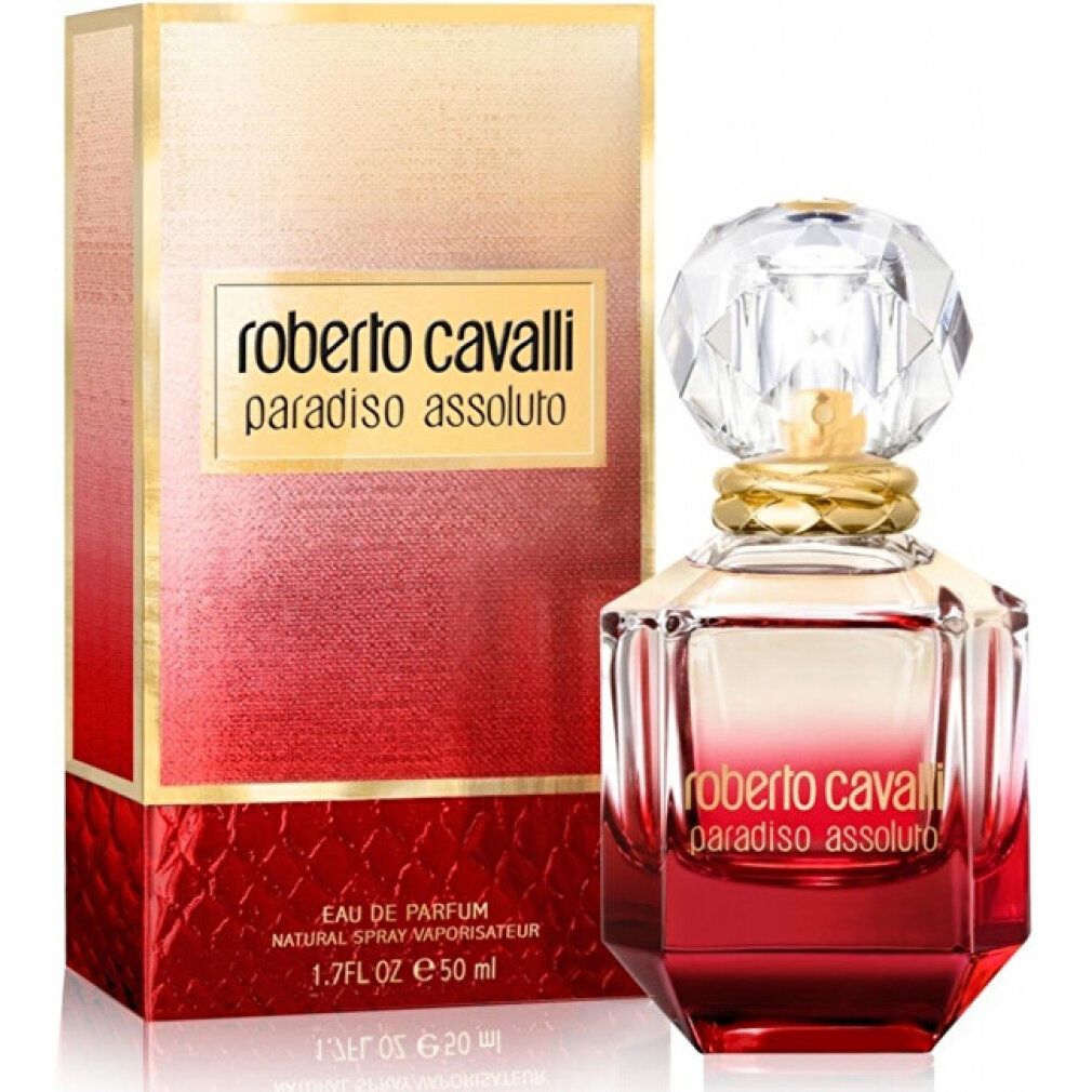 Roberto Cavalli Paradiso Assoluto Eau de Parfum Flakon und Verpackung.