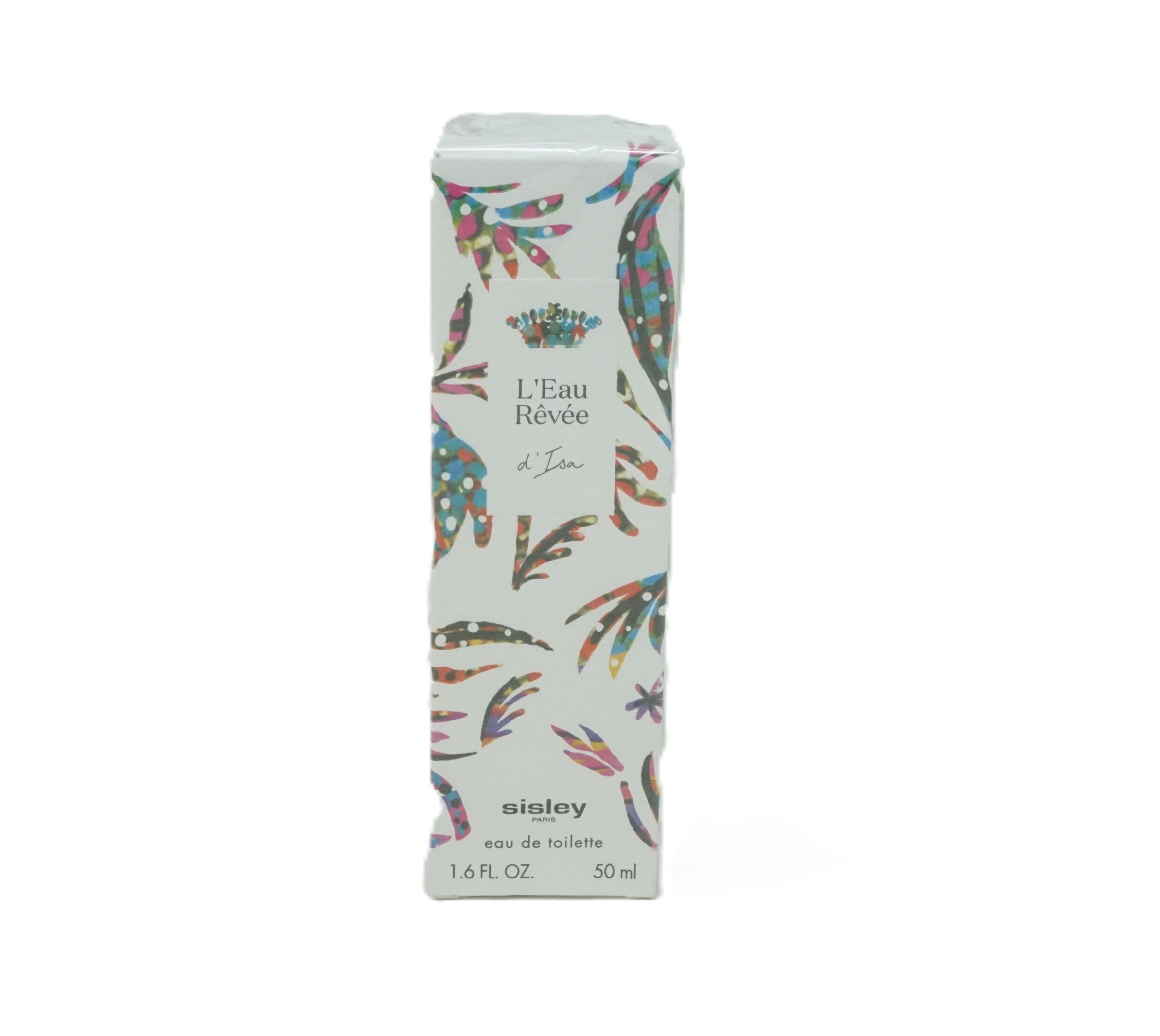 Schachtel mit floralem Muster. Aufschrift: L'Eau Rêvée d'Isa, Sisley, Eau de Toilette. Volumen: 50 ml.